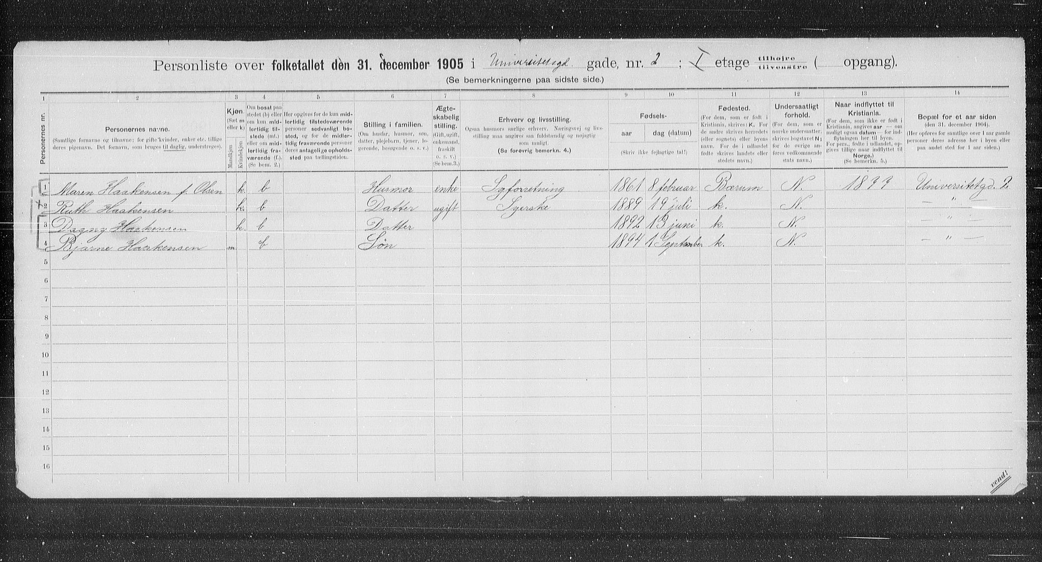 OBA, Municipal Census 1905 for Kristiania, 1905, p. 62973