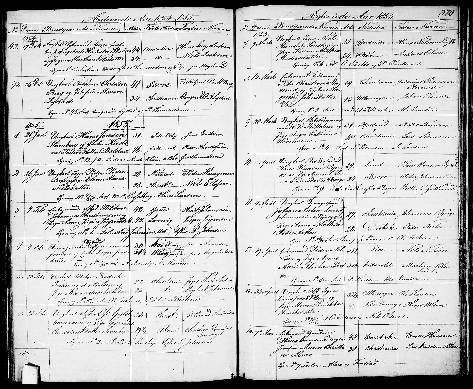 Garnisonsmenigheten Kirkebøker, AV/SAO-A-10846/G/Ga/L0005: Parish register (copy) no. 5, 1841-1860, p. 370