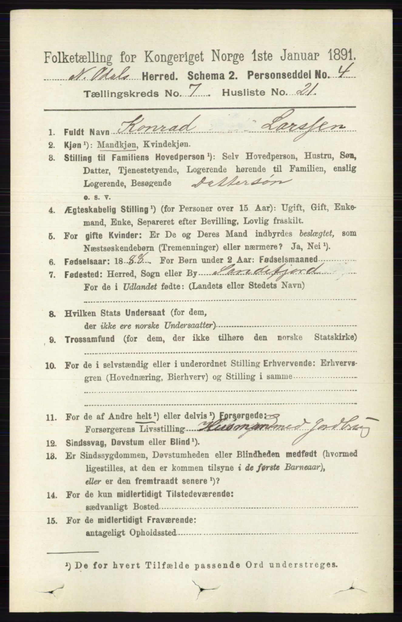 RA, 1891 census for 0418 Nord-Odal, 1891, p. 2940