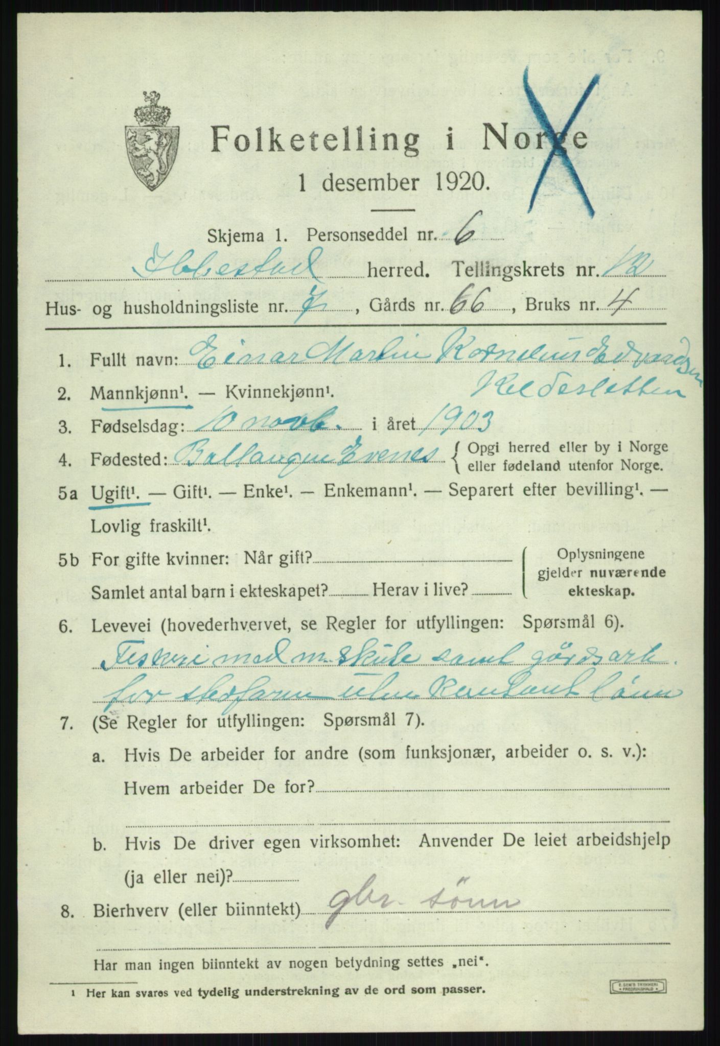 SATØ, 1920 census for Ibestad, 1920, p. 6463