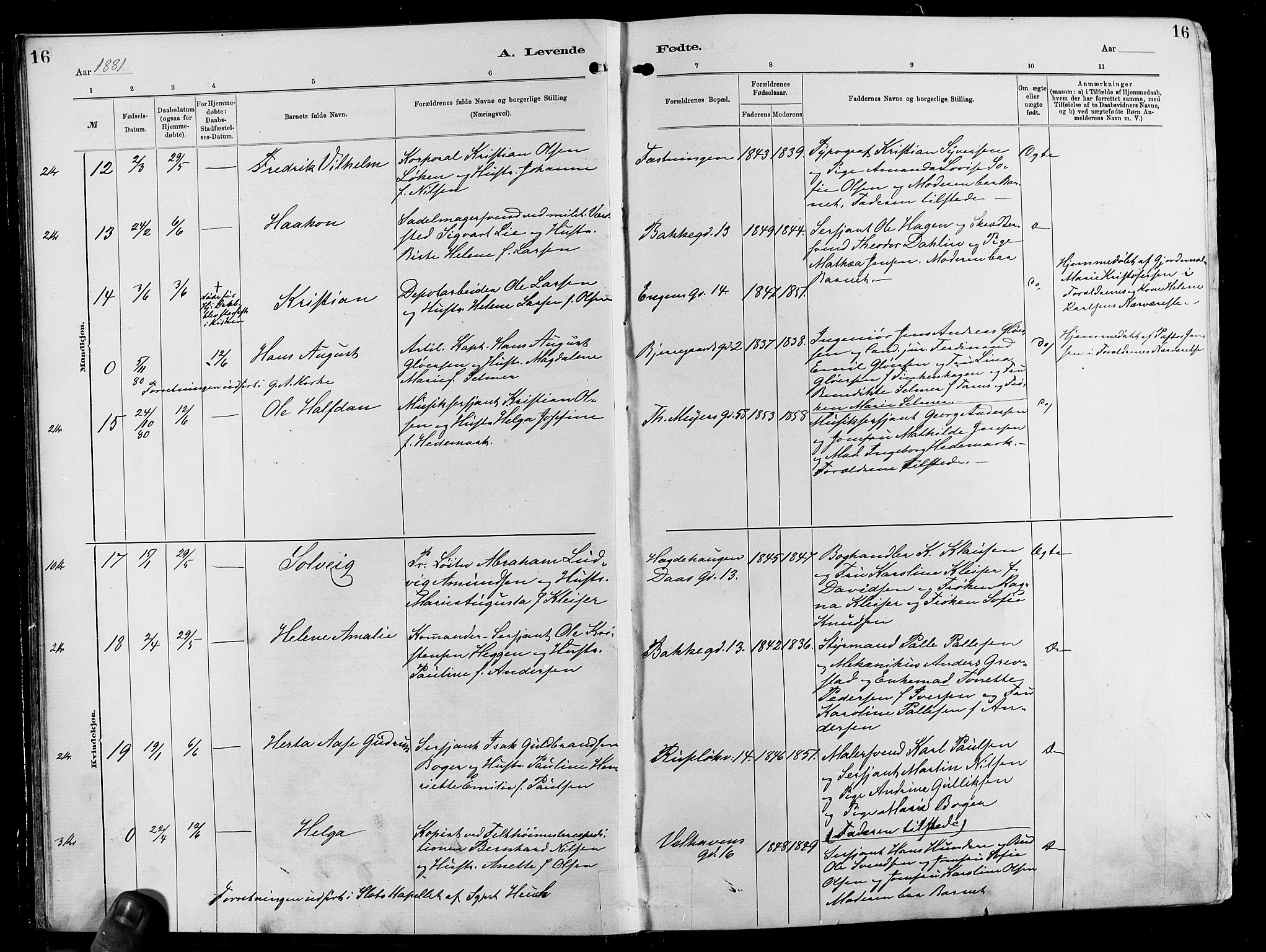 Garnisonsmenigheten Kirkebøker, AV/SAO-A-10846/F/Fa/L0012: Parish register (official) no. 12, 1880-1893, p. 16