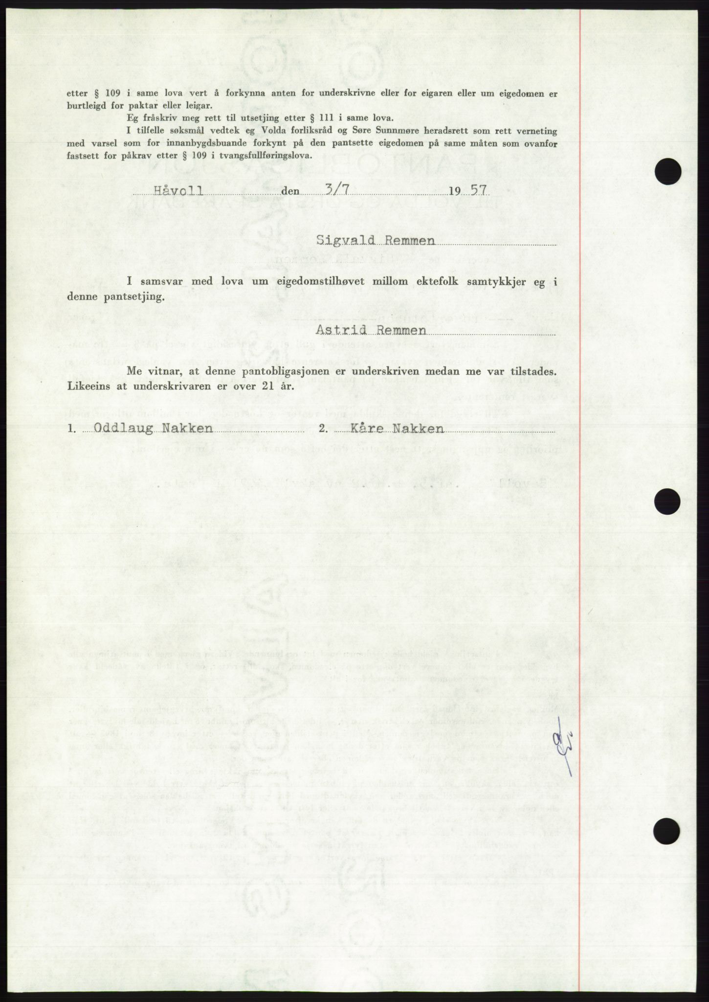 Søre Sunnmøre sorenskriveri, AV/SAT-A-4122/1/2/2C/L0130: Mortgage book no. 18B, 1957-1958, Diary no: : 1582/1957