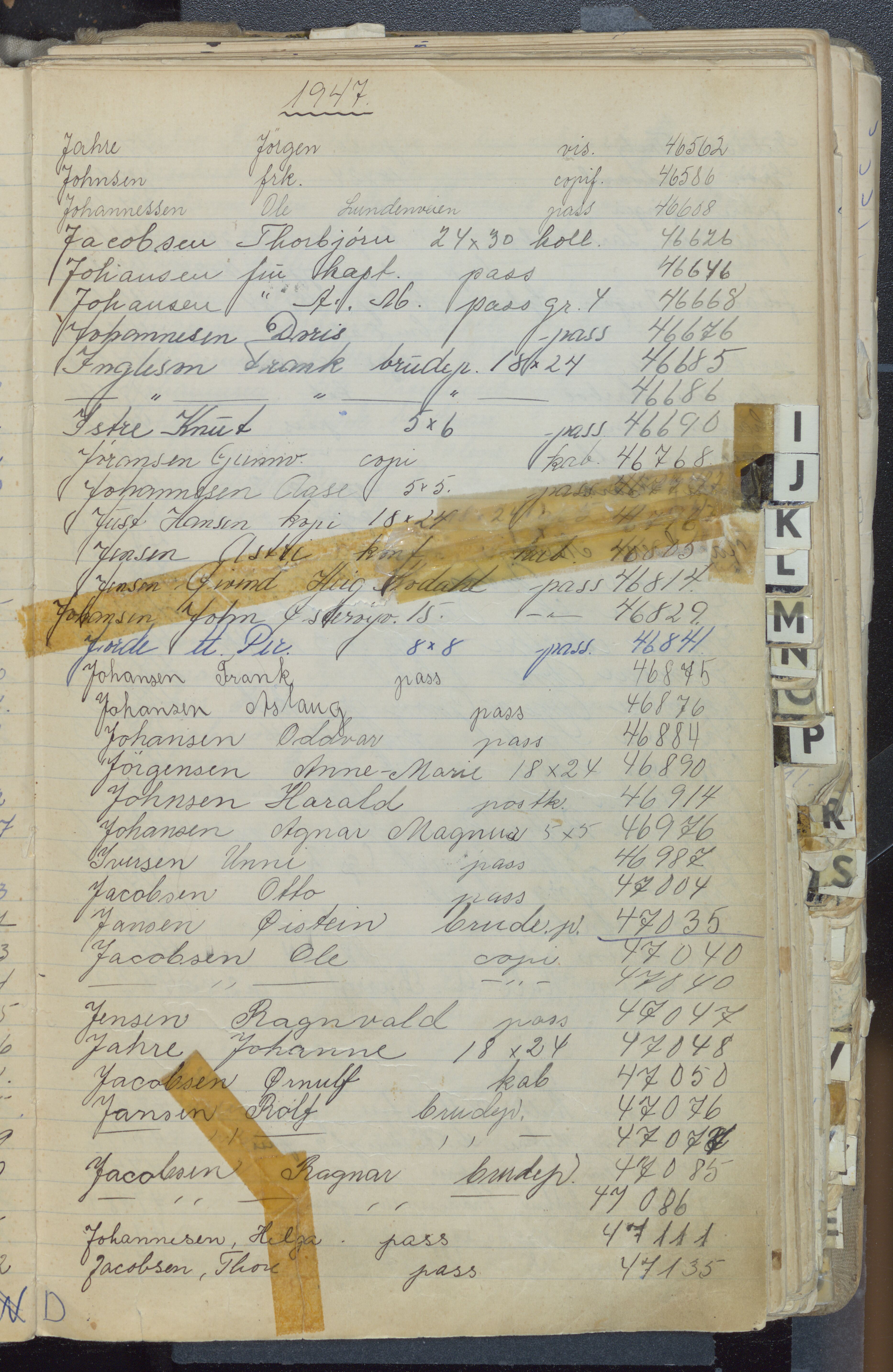 Koloboff, Dimitri. Fotograf, VEMU/FA-1002/F/L0003: Register, 1947-1967, p. 191