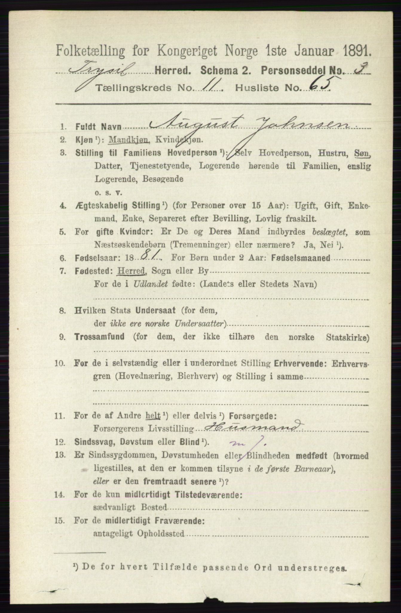 RA, 1891 census for 0428 Trysil, 1891, p. 5934