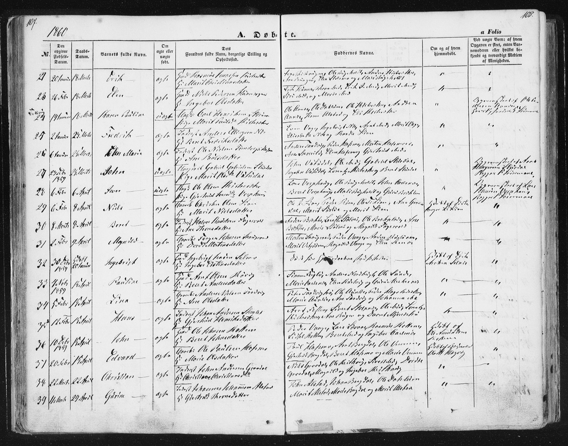 Ministerialprotokoller, klokkerbøker og fødselsregistre - Sør-Trøndelag, AV/SAT-A-1456/630/L0494: Parish register (official) no. 630A07, 1852-1868, p. 107-108