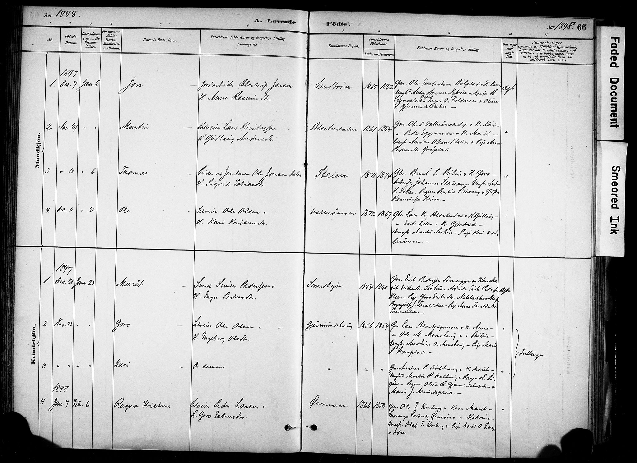 Alvdal prestekontor, SAH/PREST-060/H/Ha/Haa/L0002: Parish register (official) no. 2, 1883-1906, p. 66