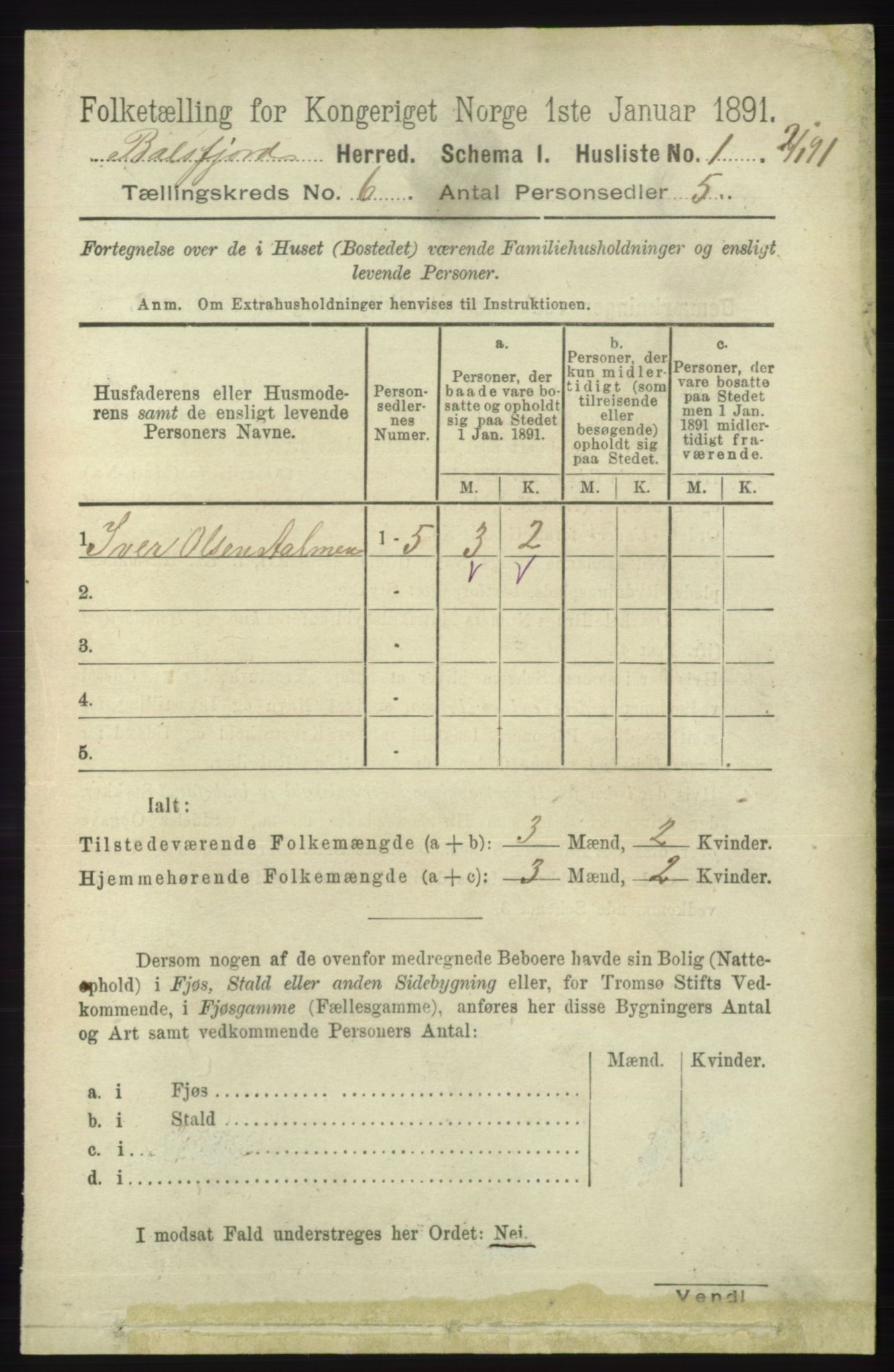 RA, 1891 census for 1933 Balsfjord, 1891, p. 1542