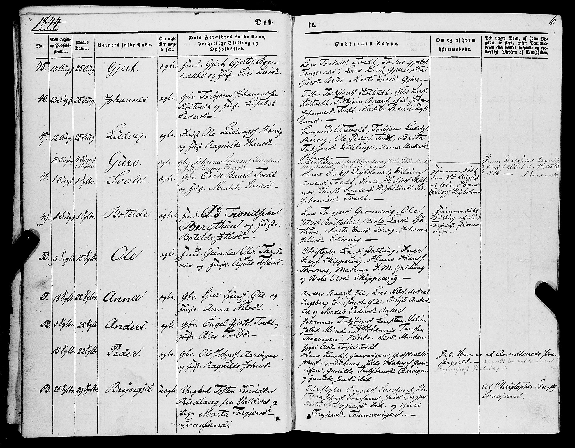 Strandebarm sokneprestembete, AV/SAB-A-78401/H/Haa: Parish register (official) no. A 7, 1844-1872, p. 6