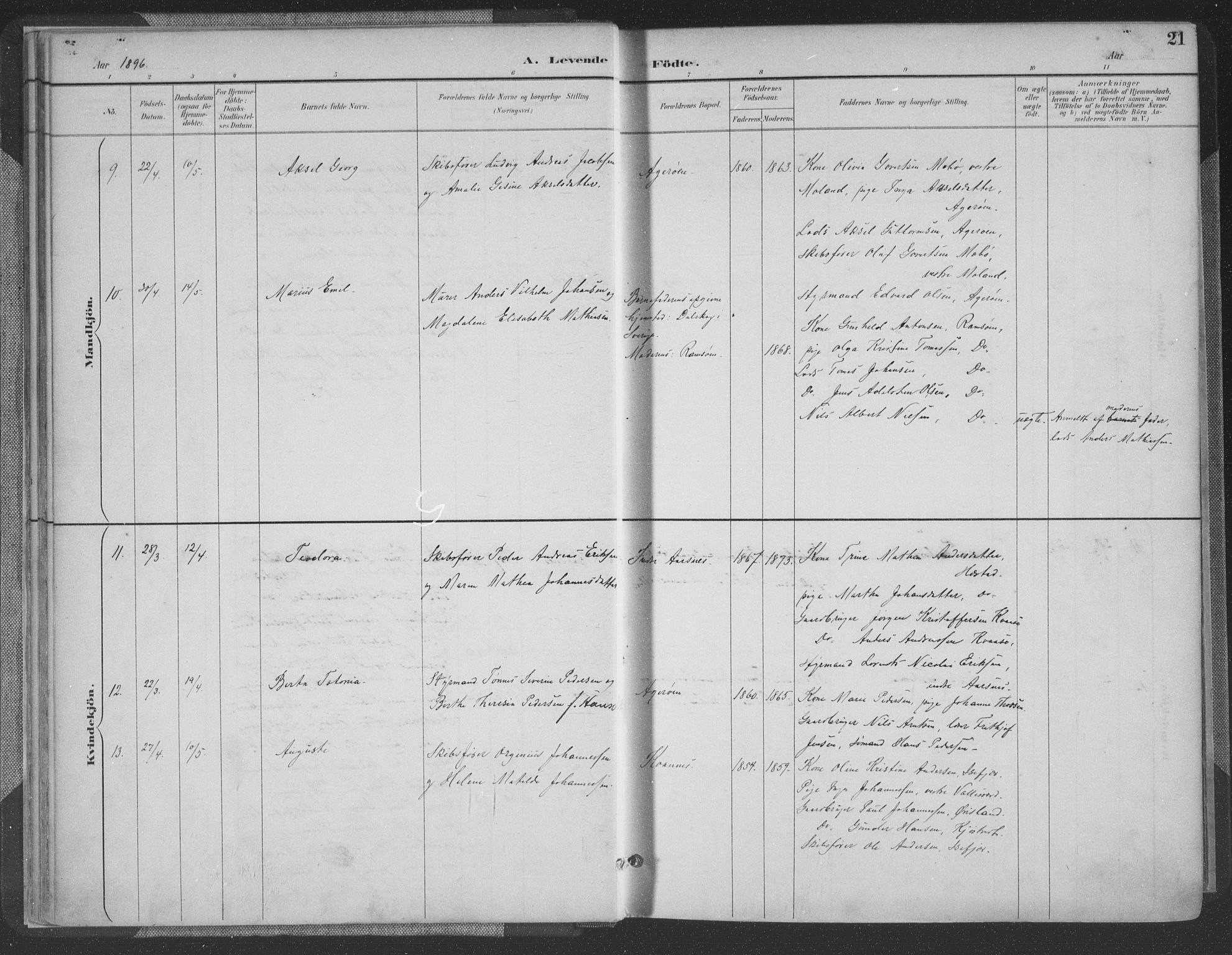 Høvåg sokneprestkontor, AV/SAK-1111-0025/F/Fa/L0006: Parish register (official) no. A 6, 1894-1923, p. 21