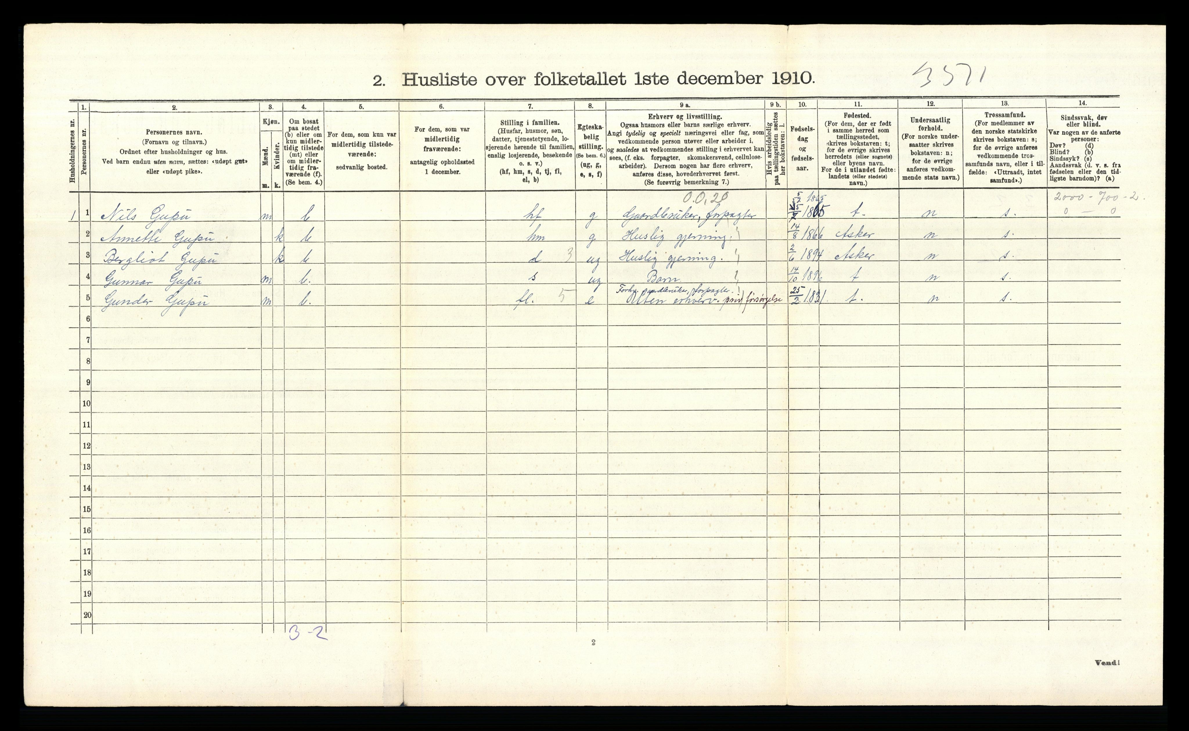 RA, 1910 census for Bærum, 1910, p. 958