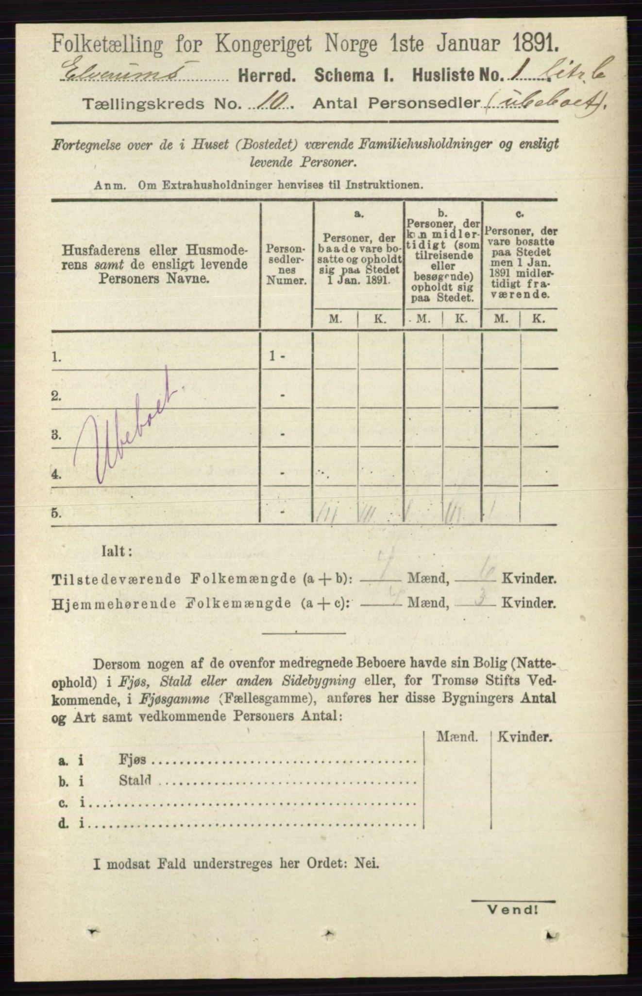 RA, 1891 census for 0427 Elverum, 1891, p. 8085