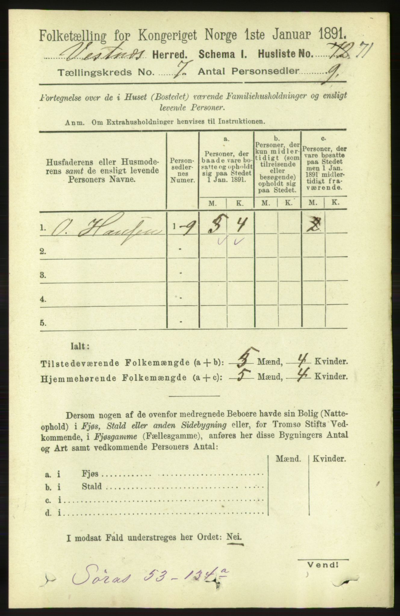 RA, 1891 census for 1535 Vestnes, 1891, p. 2687