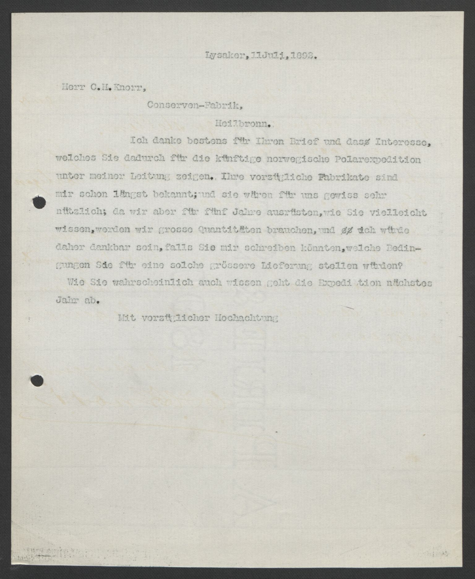 Arbeidskomitéen for Fridtjof Nansens polarekspedisjon, RA/PA-0061/D/L0004: Innk. brev og telegrammer vedr. proviant og utrustning, 1892-1893, p. 349