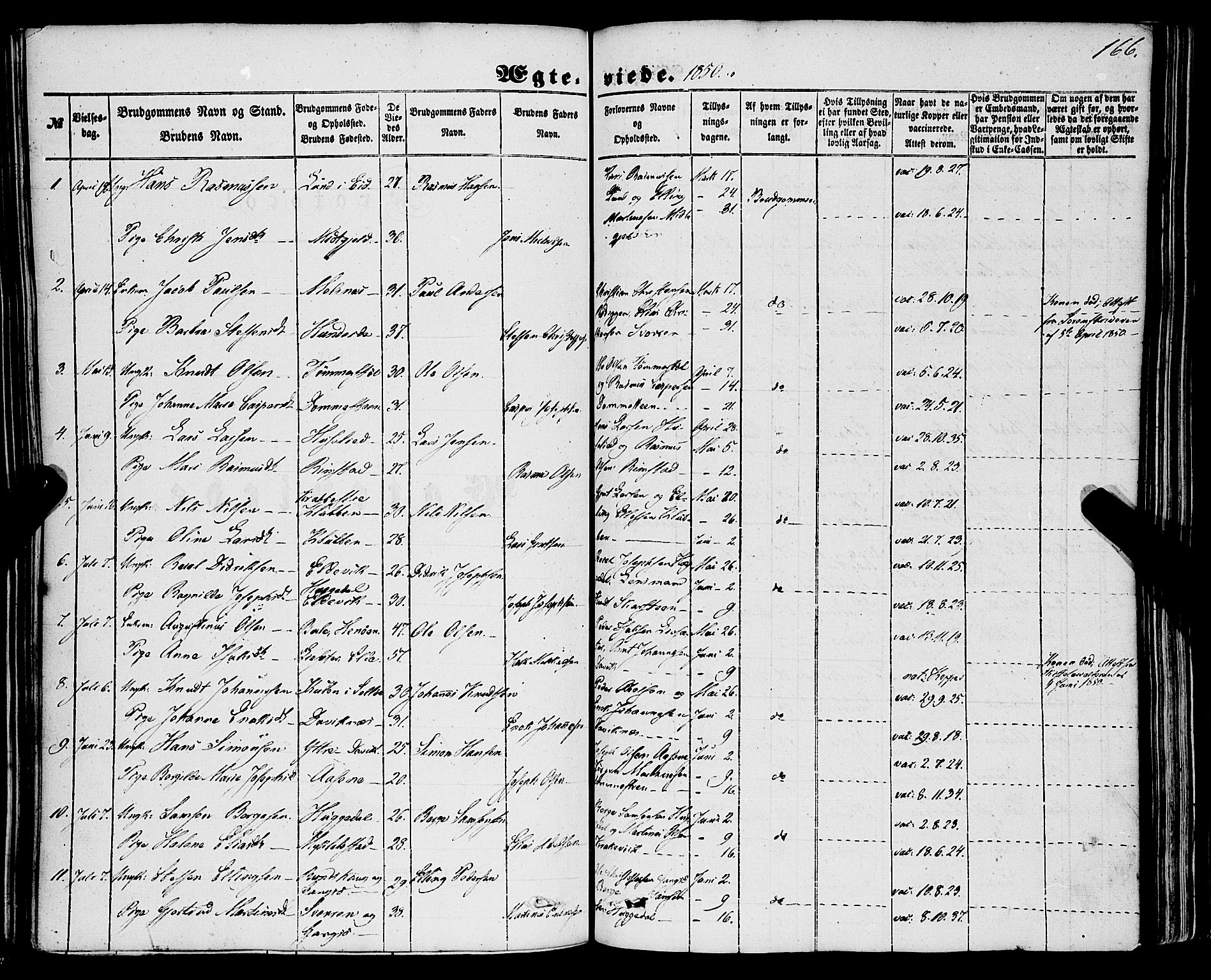 Davik sokneprestembete, AV/SAB-A-79701/H/Haa/Haaa/L0005: Parish register (official) no. A 5, 1850-1866, p. 166