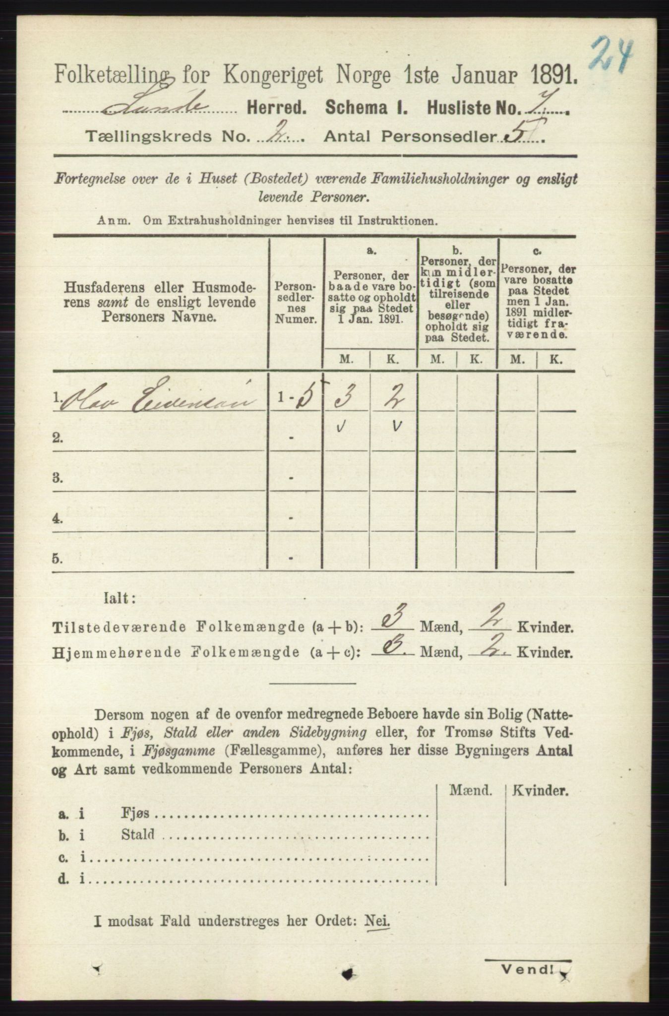 RA, 1891 census for 0820 Lunde, 1891, p. 298