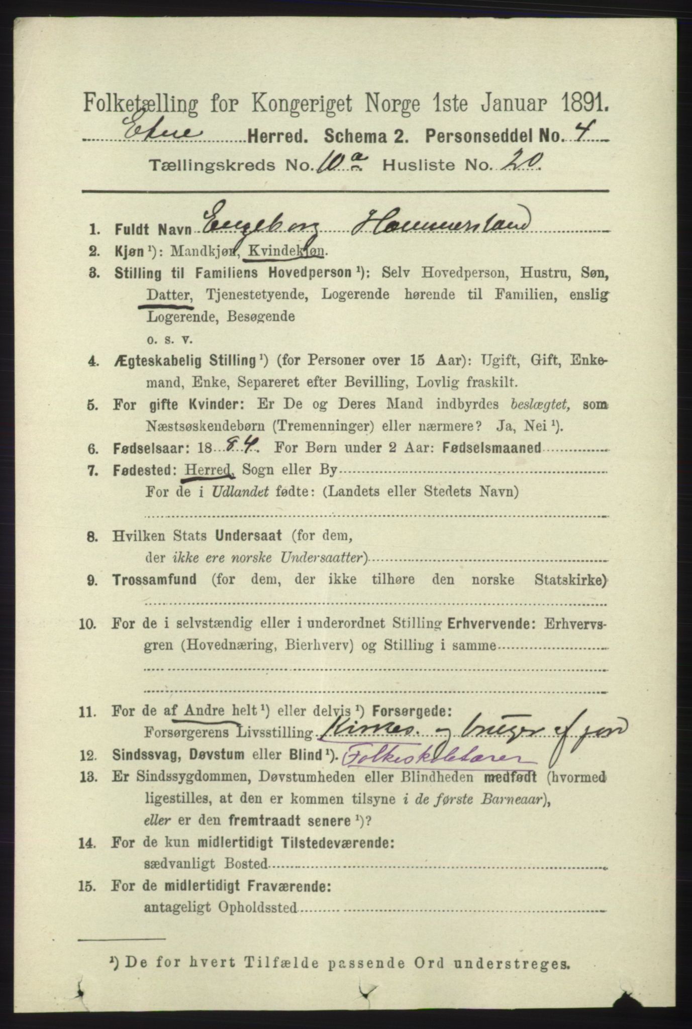 RA, 1891 census for 1211 Etne, 1891, p. 1947