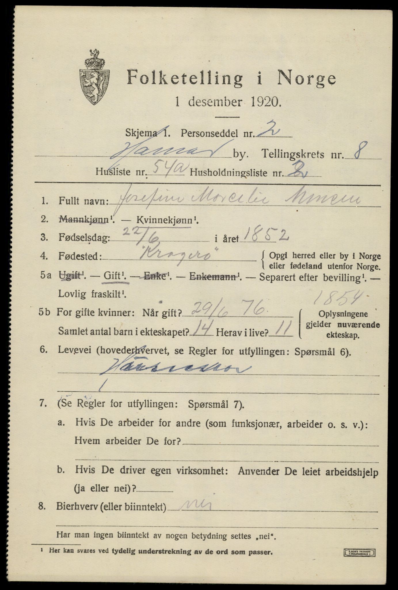 SAH, 1920 census for Hamar, 1920, p. 15975