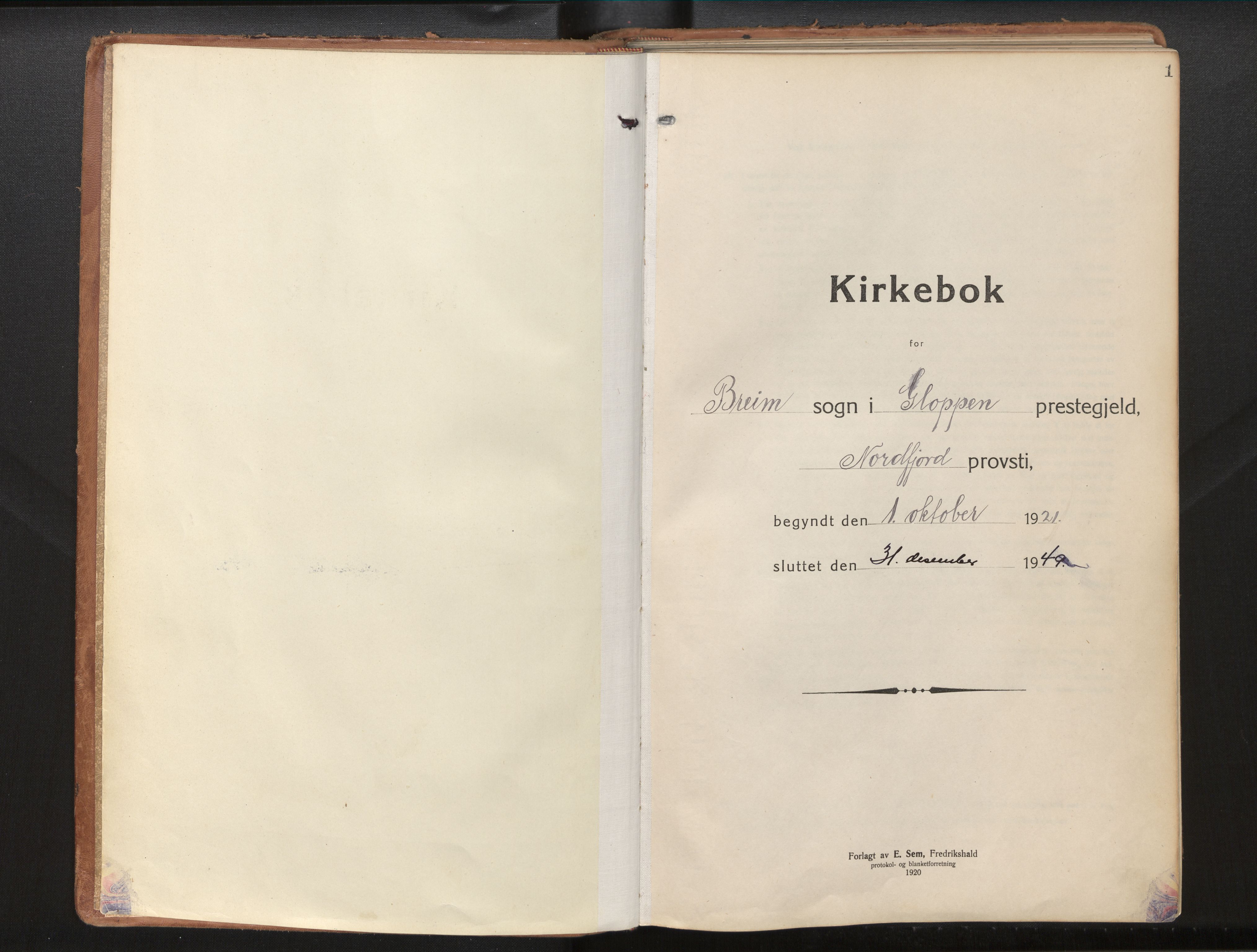 Gloppen sokneprestembete, AV/SAB-A-80101/H/Haa/Haac/L0004: Parish register (official) no. C 4, 1921-1949, p. 1