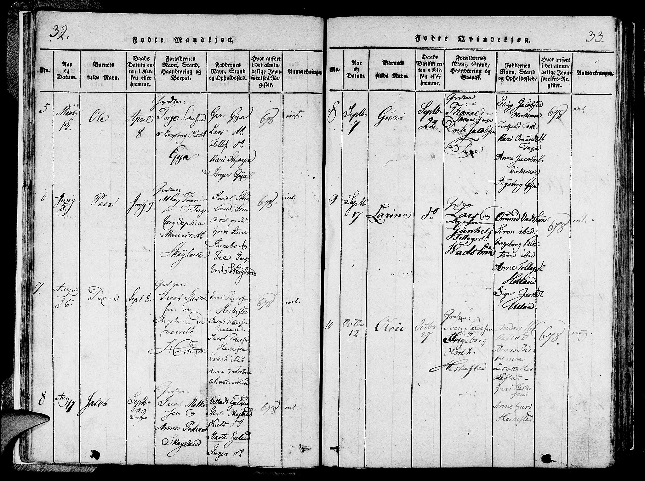 Lund sokneprestkontor, SAST/A-101809/S06/L0006: Parish register (official) no. A 6, 1816-1839, p. 32-33