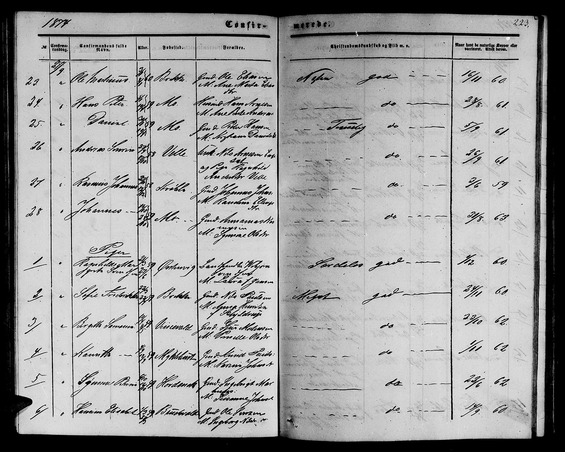 Ministerialprotokoller, klokkerbøker og fødselsregistre - Møre og Romsdal, SAT/A-1454/513/L0188: Parish register (copy) no. 513C02, 1865-1882, p. 223