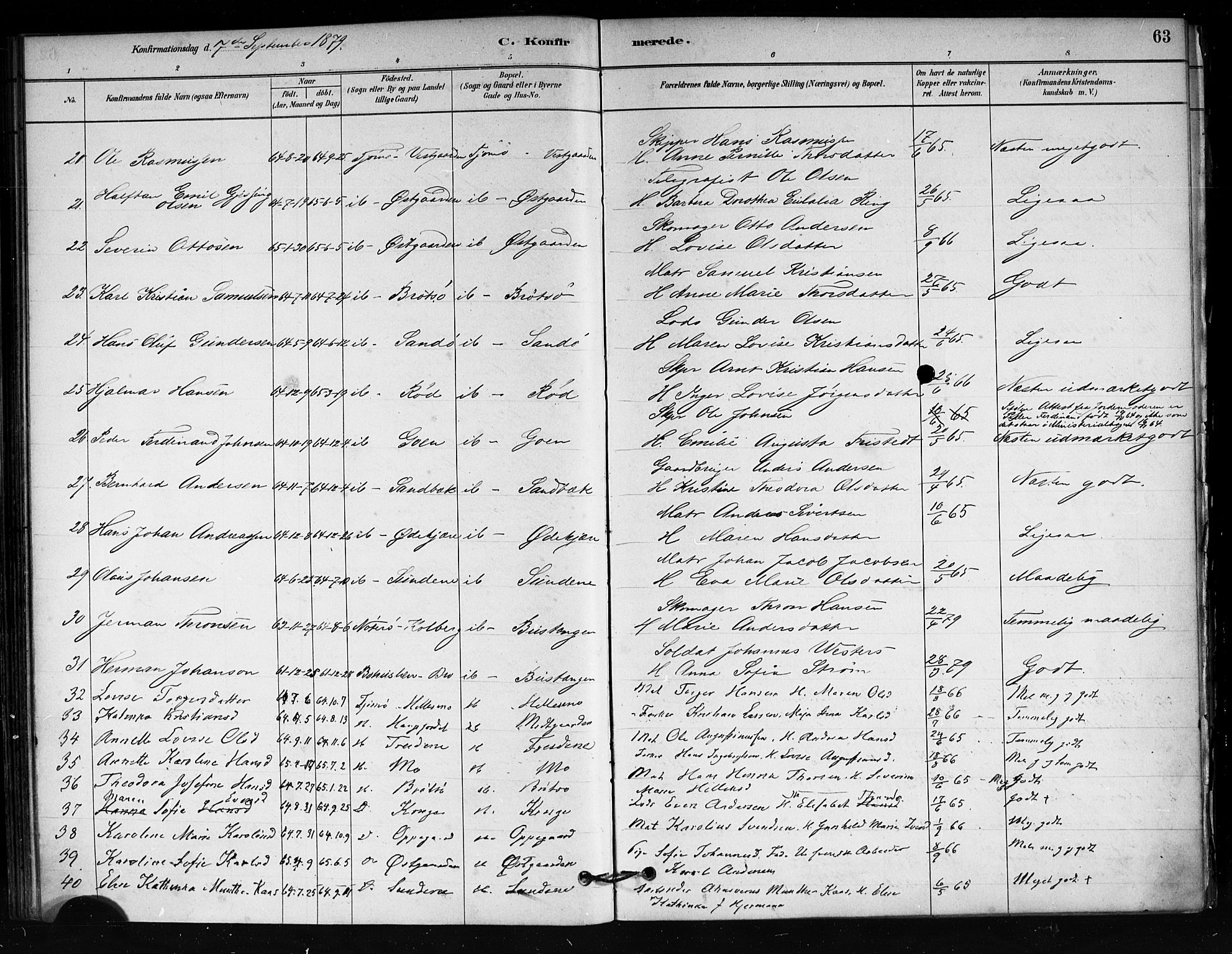 Tjøme kirkebøker, AV/SAKO-A-328/F/Fa/L0001: Parish register (official) no. I 1, 1879-1890, p. 63