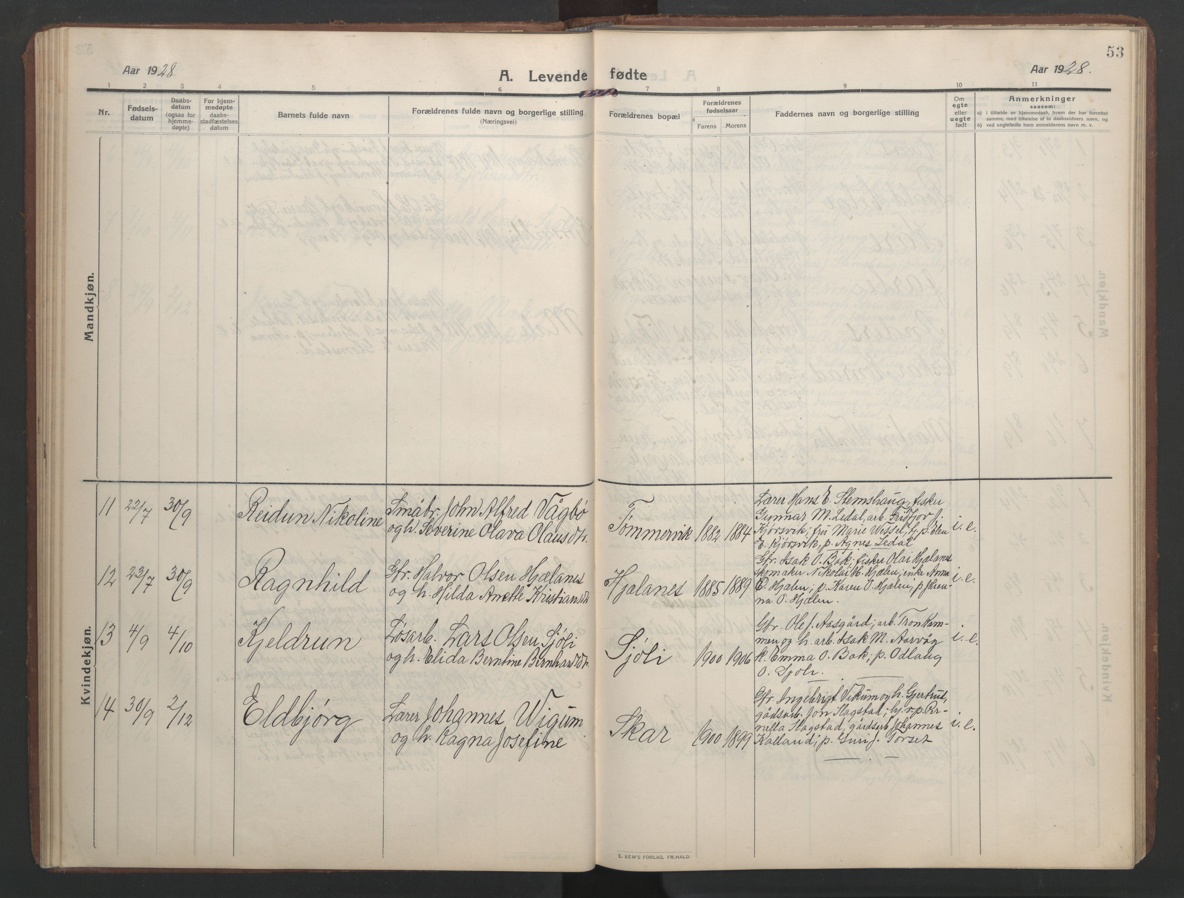 Ministerialprotokoller, klokkerbøker og fødselsregistre - Møre og Romsdal, AV/SAT-A-1454/579/L0919: Parish register (copy) no. 579C01, 1909-1957, p. 53