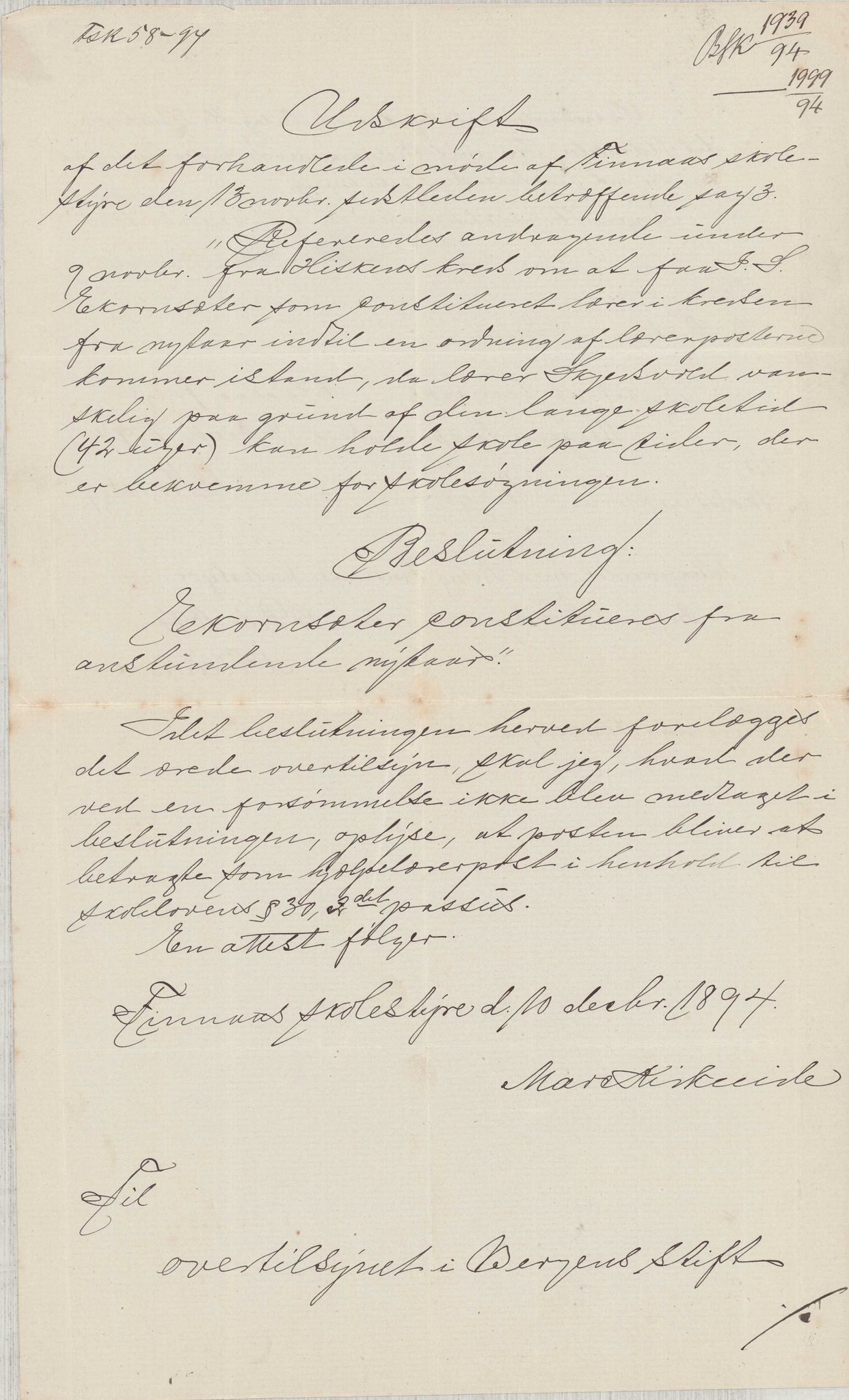 Finnaas kommune. Skulestyret, IKAH/1218a-211/D/Da/L0001/0004: Kronologisk ordna korrespondanse / Kronologisk ordna korrespondanse , 1894-1896, p. 117