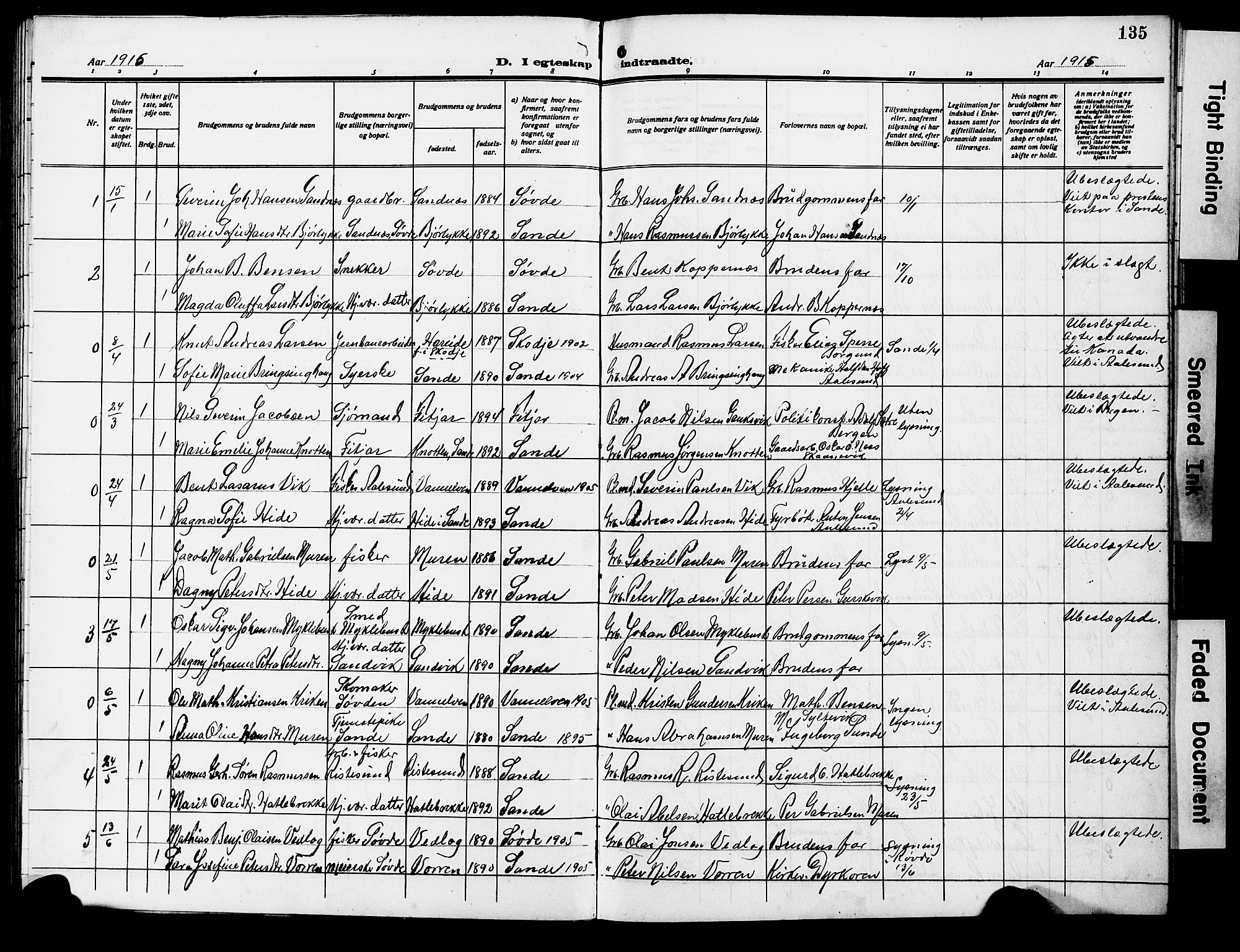 Ministerialprotokoller, klokkerbøker og fødselsregistre - Møre og Romsdal, AV/SAT-A-1454/503/L0050: Parish register (copy) no. 503C05, 1909-1922, p. 135