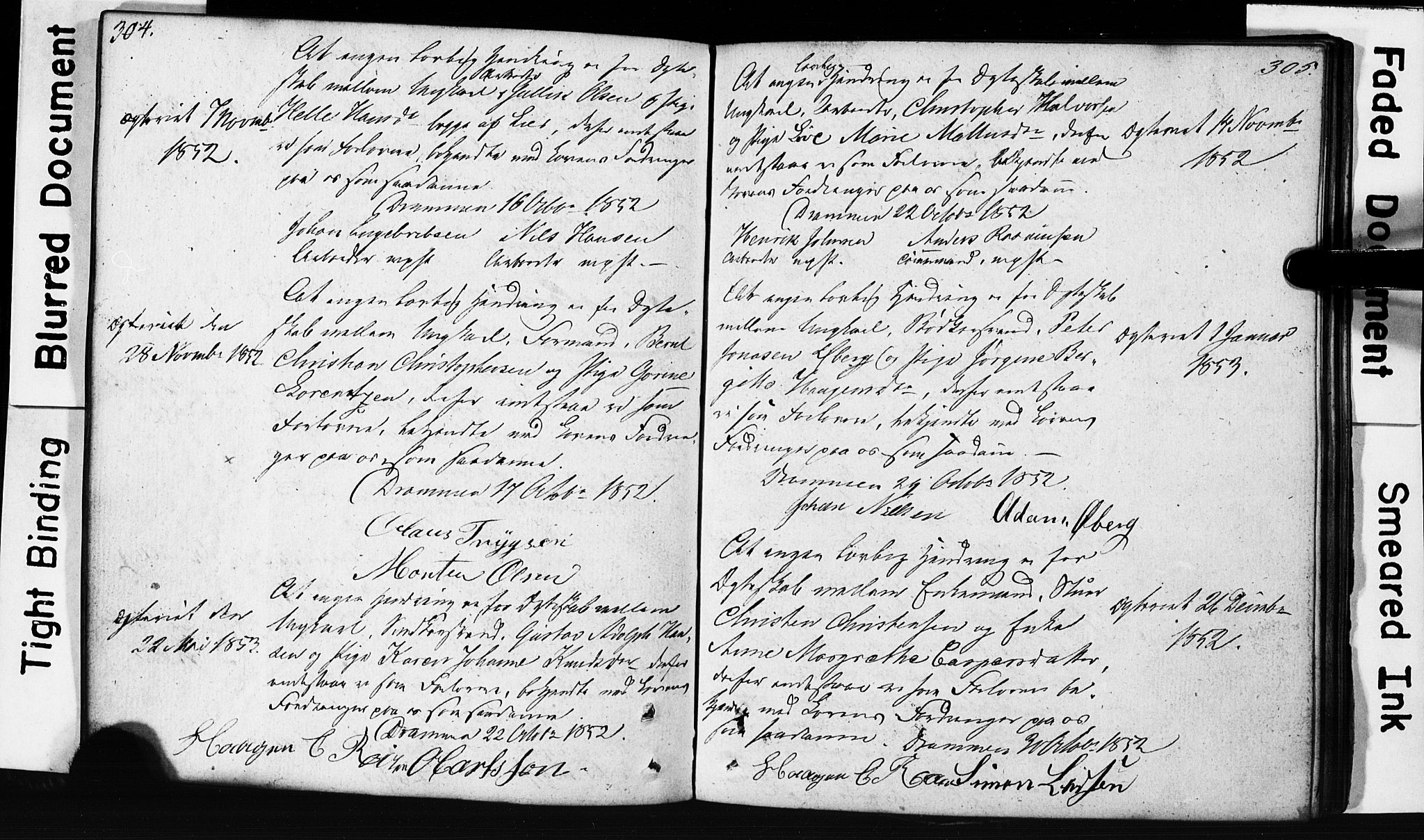 Strømsø kirkebøker, AV/SAKO-A-246/H/Hb/L0002: Best man's statements no. 2, 1815-1857, p. 304-305