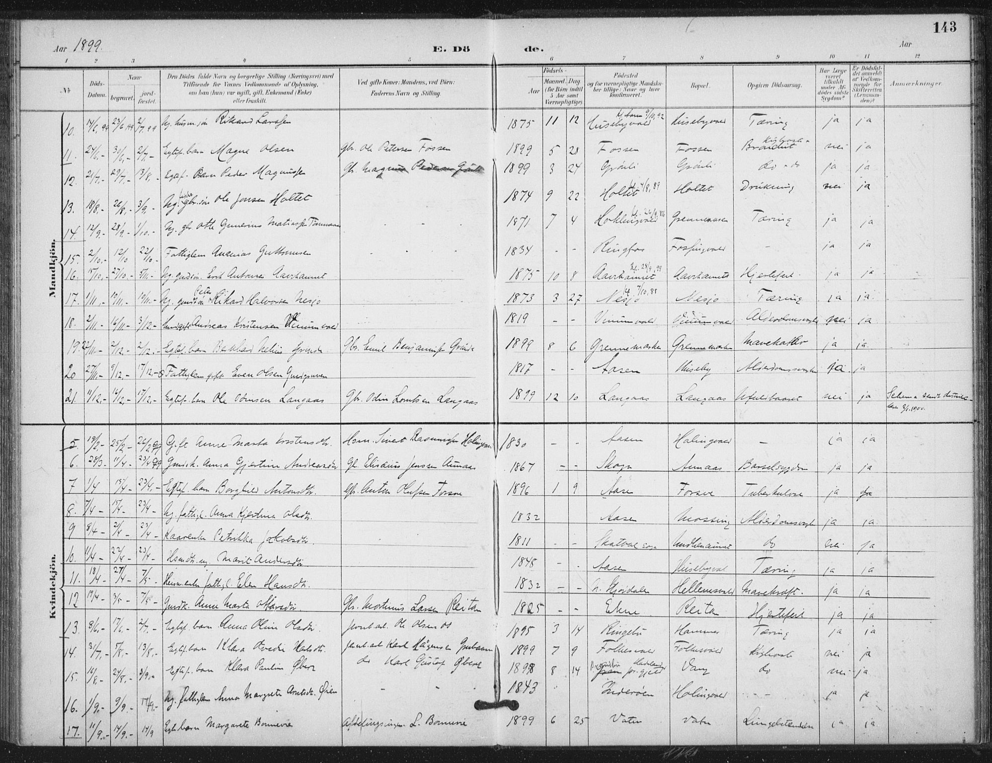 Ministerialprotokoller, klokkerbøker og fødselsregistre - Nord-Trøndelag, AV/SAT-A-1458/714/L0131: Parish register (official) no. 714A02, 1896-1918, p. 143