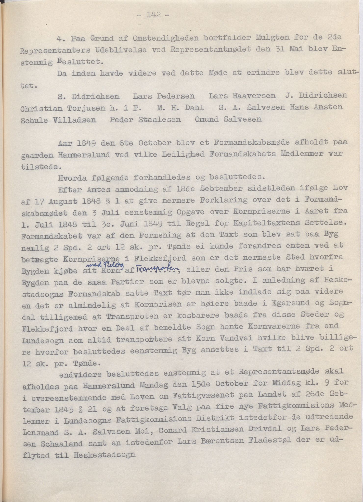 Lund kommune - Formannskapet/Formannskapskontoret, IKAR/K-101761/A/Aa/Aaa/L0002: Forhandlingsprotokoll, 1837-1865, p. 142