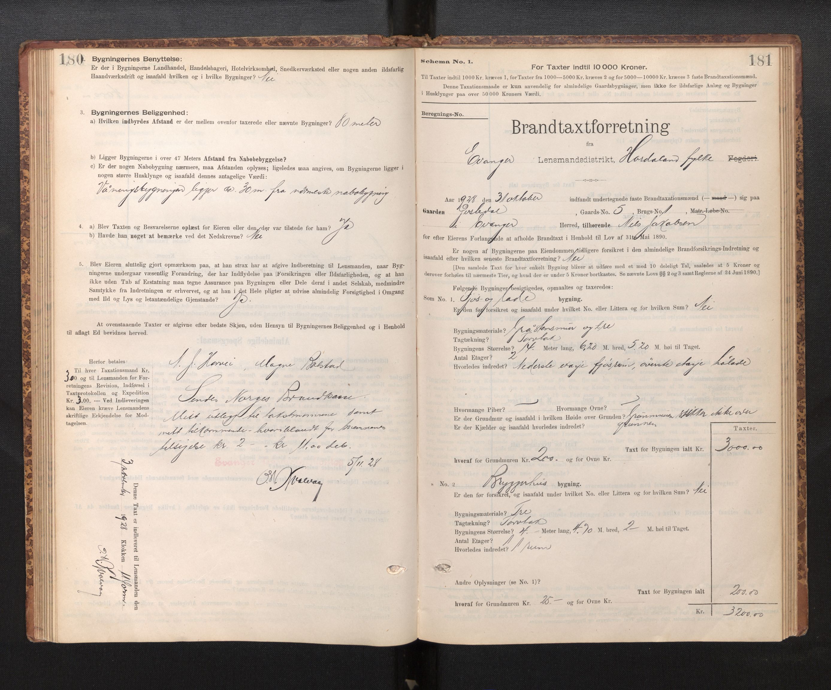 Lensmannen i Evanger, SAB/A-31701/0012/L0005: Branntakstprotokoll, skjematakst, 1895-1935, p. 180-181