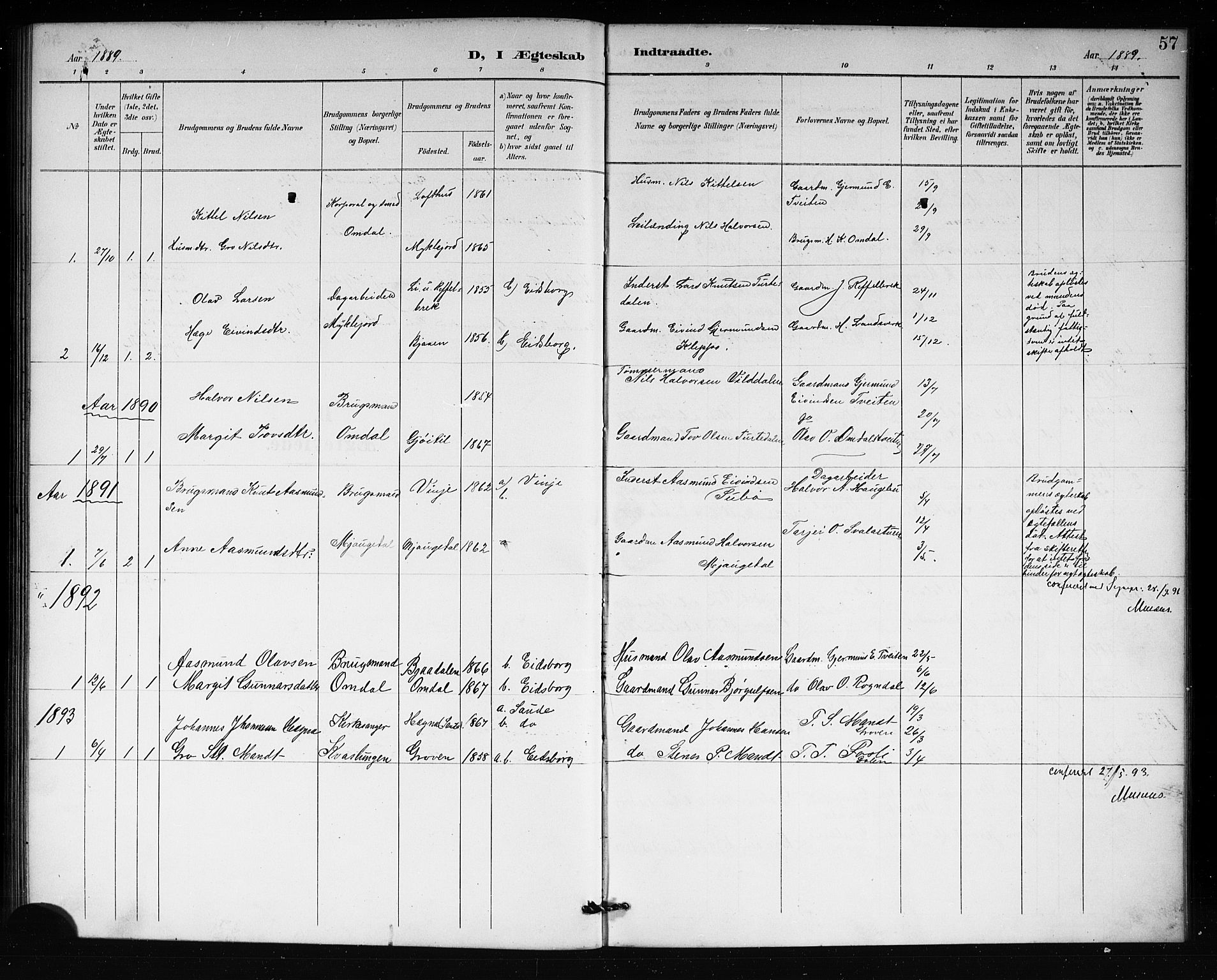 Lårdal kirkebøker, AV/SAKO-A-284/G/Gb/L0003: Parish register (copy) no. II 3, 1889-1920, p. 57