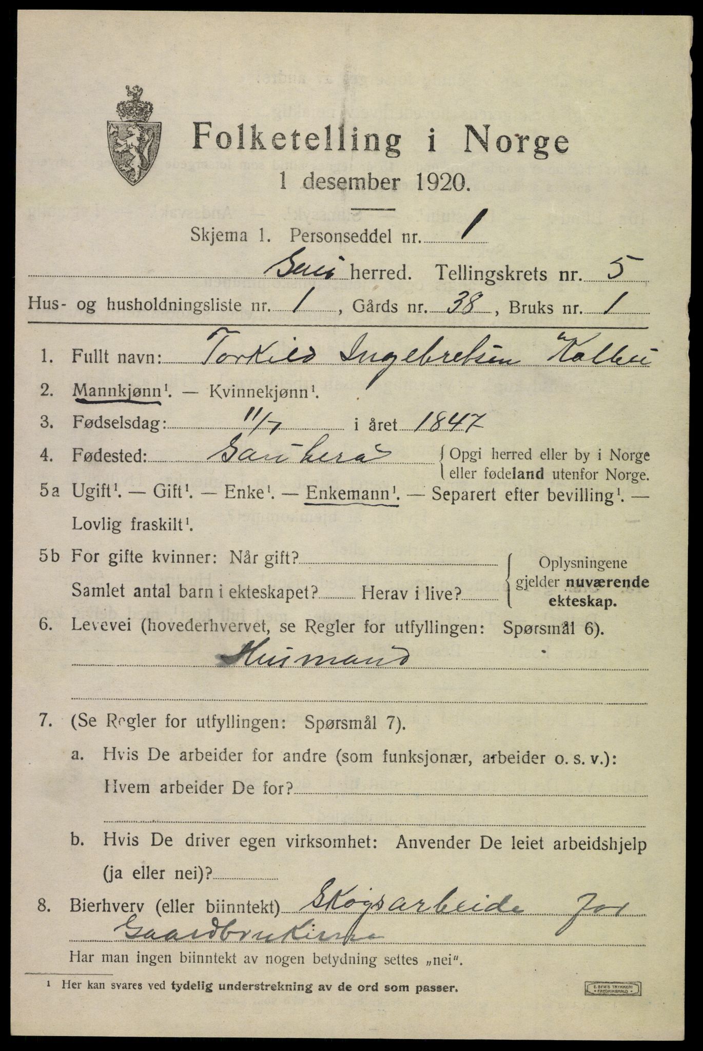 SAKO, 1920 census for Sauherad, 1920, p. 4525