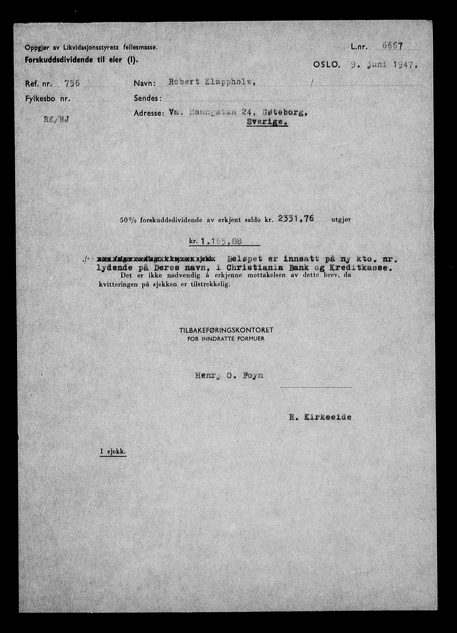 Justisdepartementet, Tilbakeføringskontoret for inndratte formuer, AV/RA-S-1564/H/Hc/Hcc/L0952: --, 1945-1947, p. 56