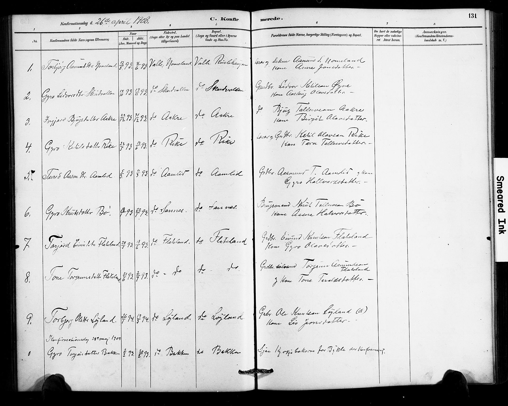 Valle sokneprestkontor, AV/SAK-1111-0044/F/Fb/Fbc/L0004: Parish register (copy) no. B 4, 1890-1928, p. 131