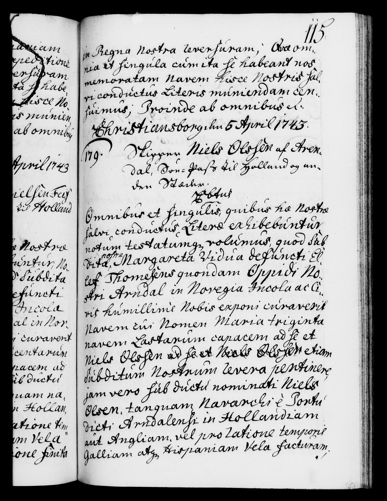 Danske Kanselli 1572-1799, AV/RA-EA-3023/F/Fc/Fca/Fcaa/L0033: Norske registre, 1743-1744, p. 115a