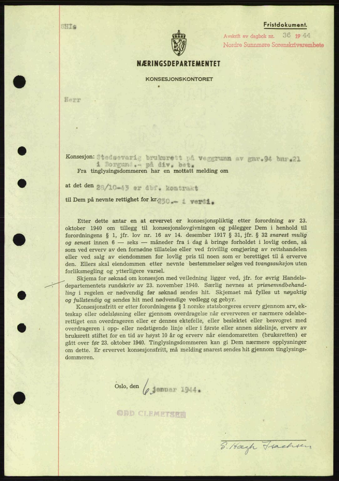 Nordre Sunnmøre sorenskriveri, SAT/A-0006/1/2/2C/2Ca: Mortgage book no. B6-14 a, 1942-1945, Diary no: : 36/1944