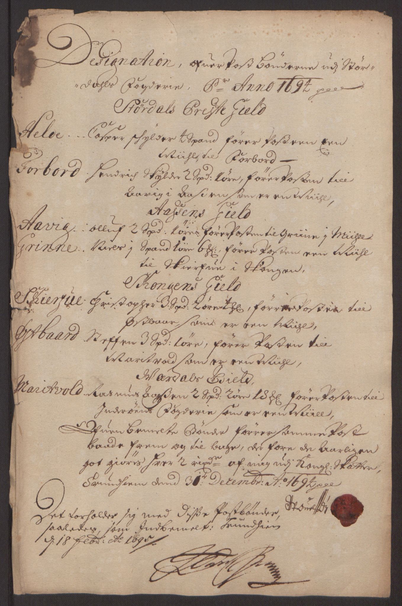 Rentekammeret inntil 1814, Reviderte regnskaper, Fogderegnskap, RA/EA-4092/R62/L4186: Fogderegnskap Stjørdal og Verdal, 1693-1694, p. 253