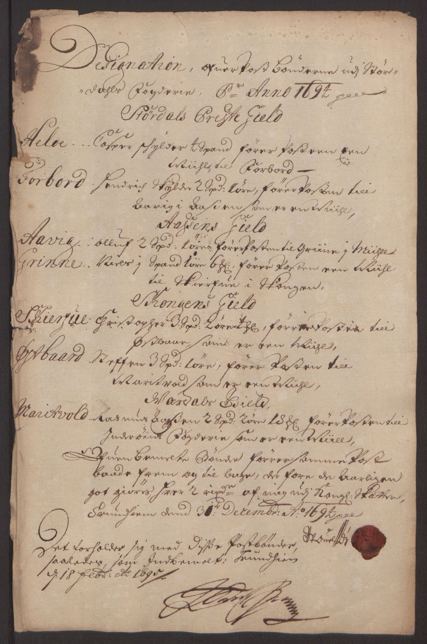 Rentekammeret inntil 1814, Reviderte regnskaper, Fogderegnskap, AV/RA-EA-4092/R62/L4186: Fogderegnskap Stjørdal og Verdal, 1693-1694, p. 253