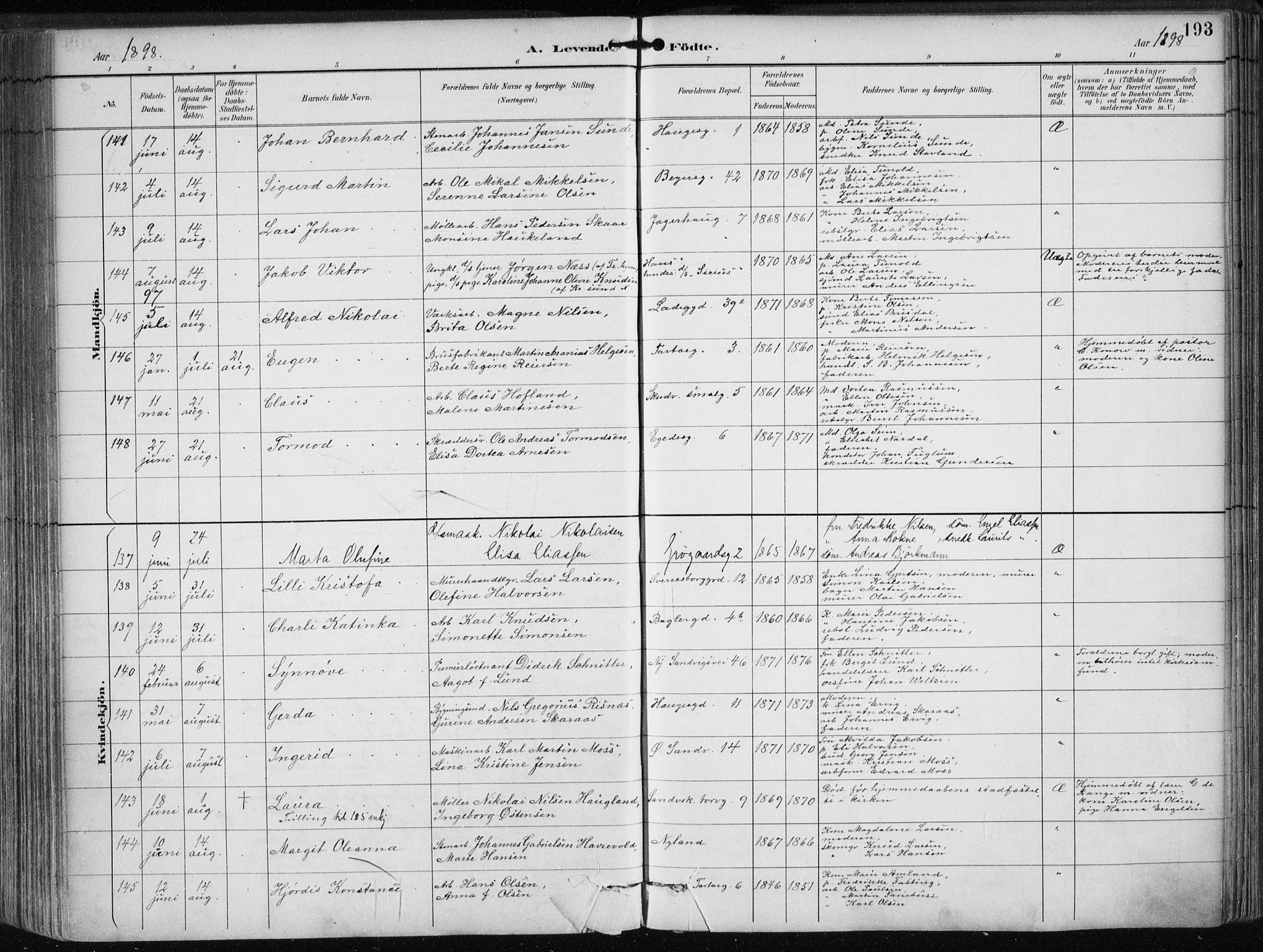 Sandviken Sokneprestembete, AV/SAB-A-77601/H/Ha/L0005: Parish register (official) no. B 2, 1891-1901, p. 193