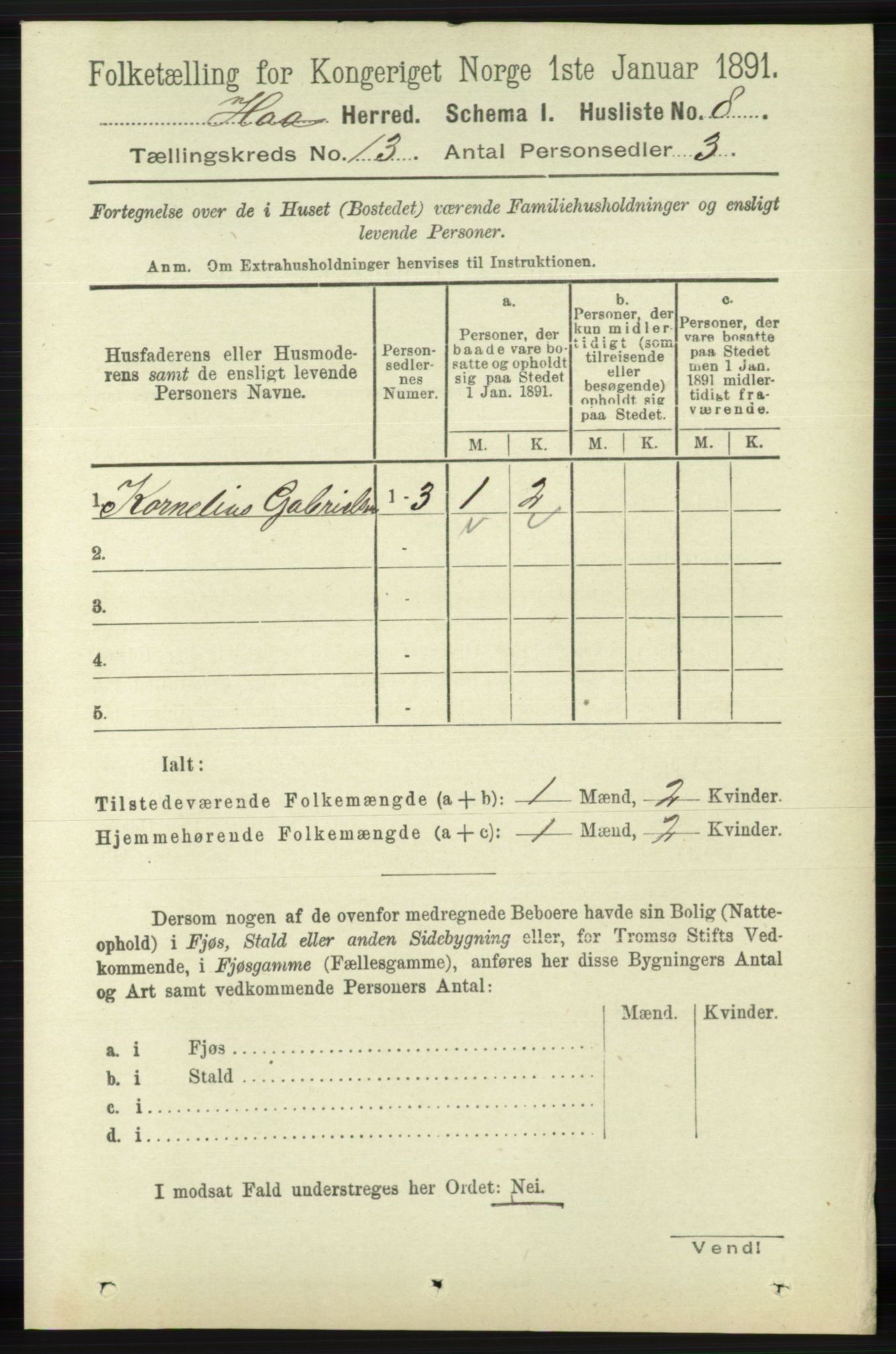 RA, 1891 census for 1119 Hå, 1891, p. 3132