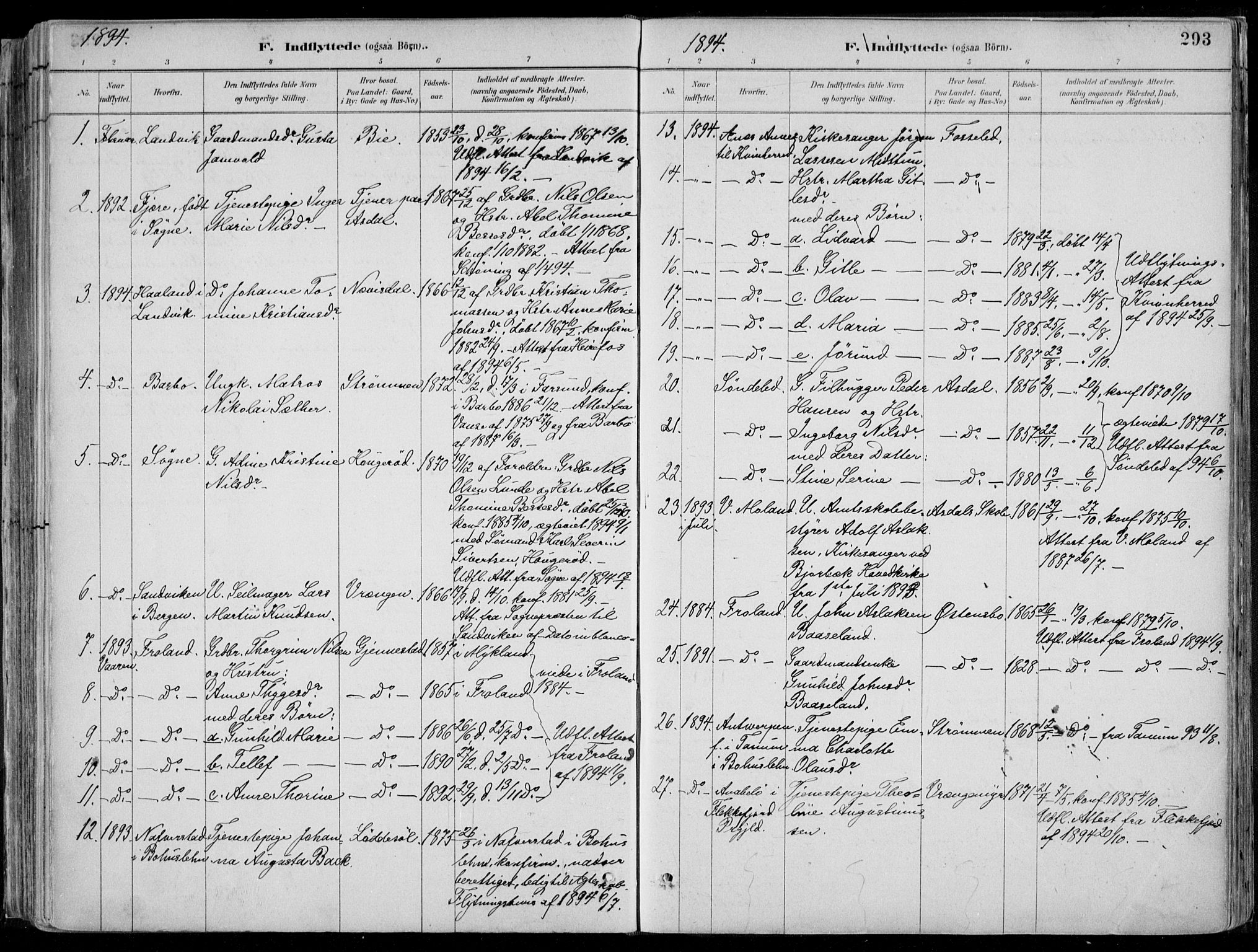 Øyestad sokneprestkontor, SAK/1111-0049/F/Fa/L0017: Parish register (official) no. A 17, 1887-1896, p. 293