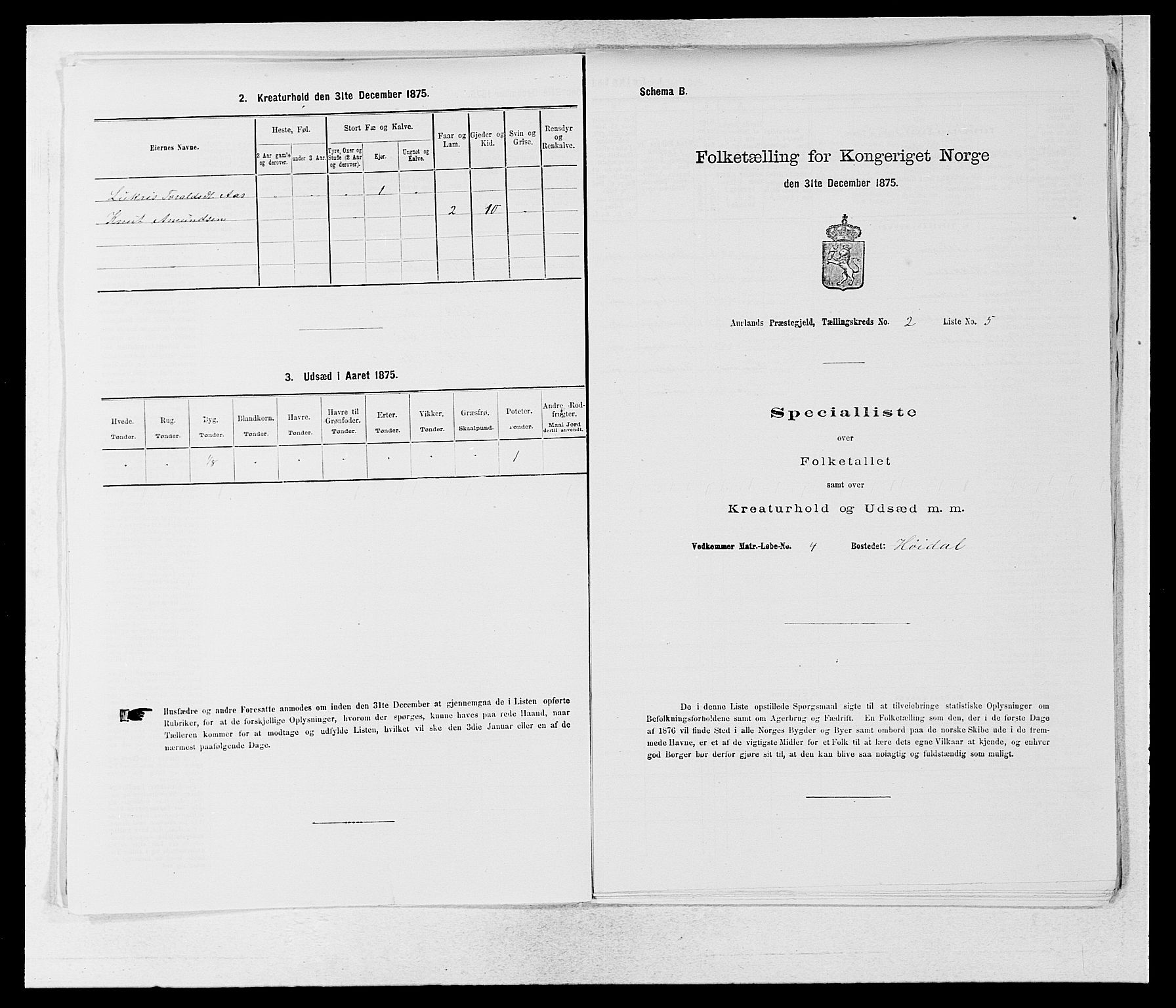 SAB, 1875 census for 1421P Aurland, 1875, p. 125