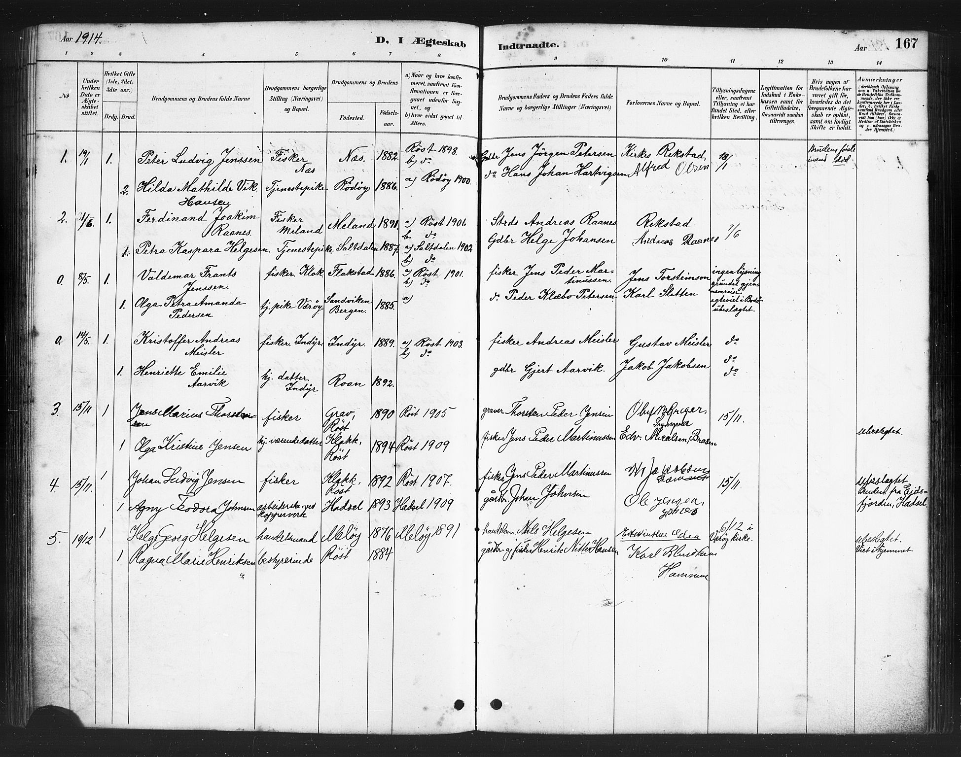 Ministerialprotokoller, klokkerbøker og fødselsregistre - Nordland, AV/SAT-A-1459/808/L0131: Parish register (copy) no. 808C02, 1879-1919, p. 167