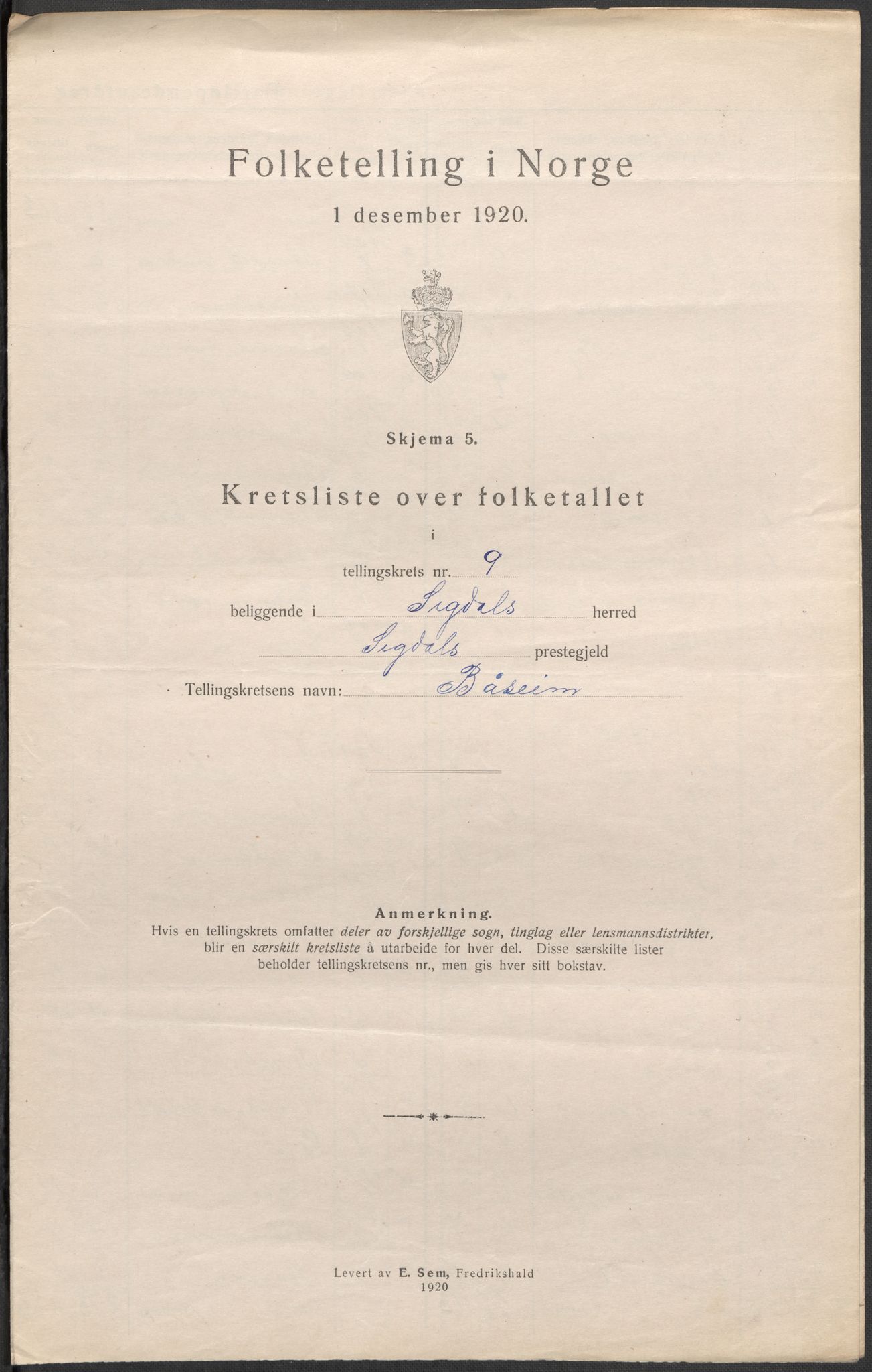 SAKO, 1920 census for Sigdal, 1920, p. 30