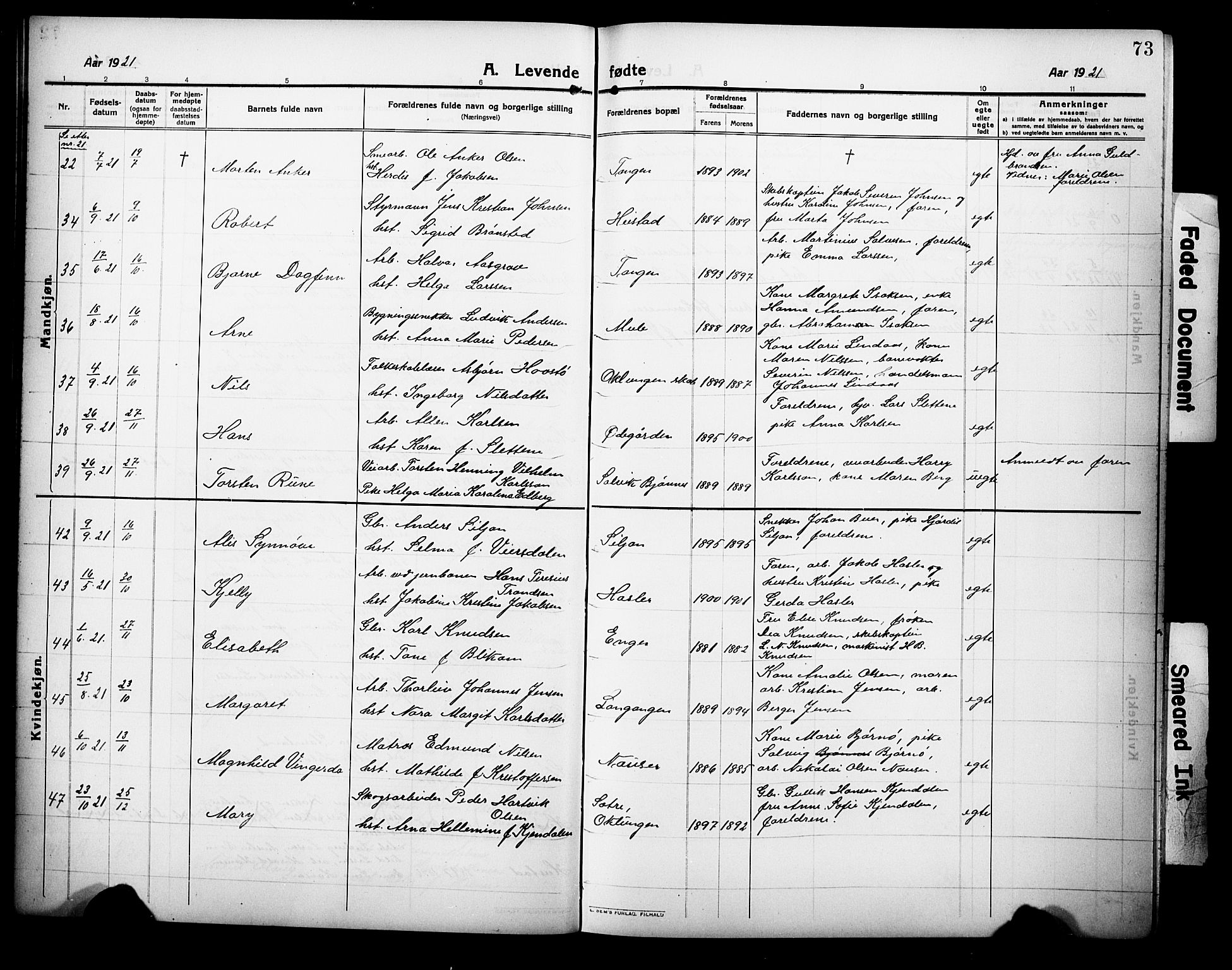 Eidanger kirkebøker, AV/SAKO-A-261/G/Ga/L0004: Parish register (copy) no. 4, 1912-1927, p. 73