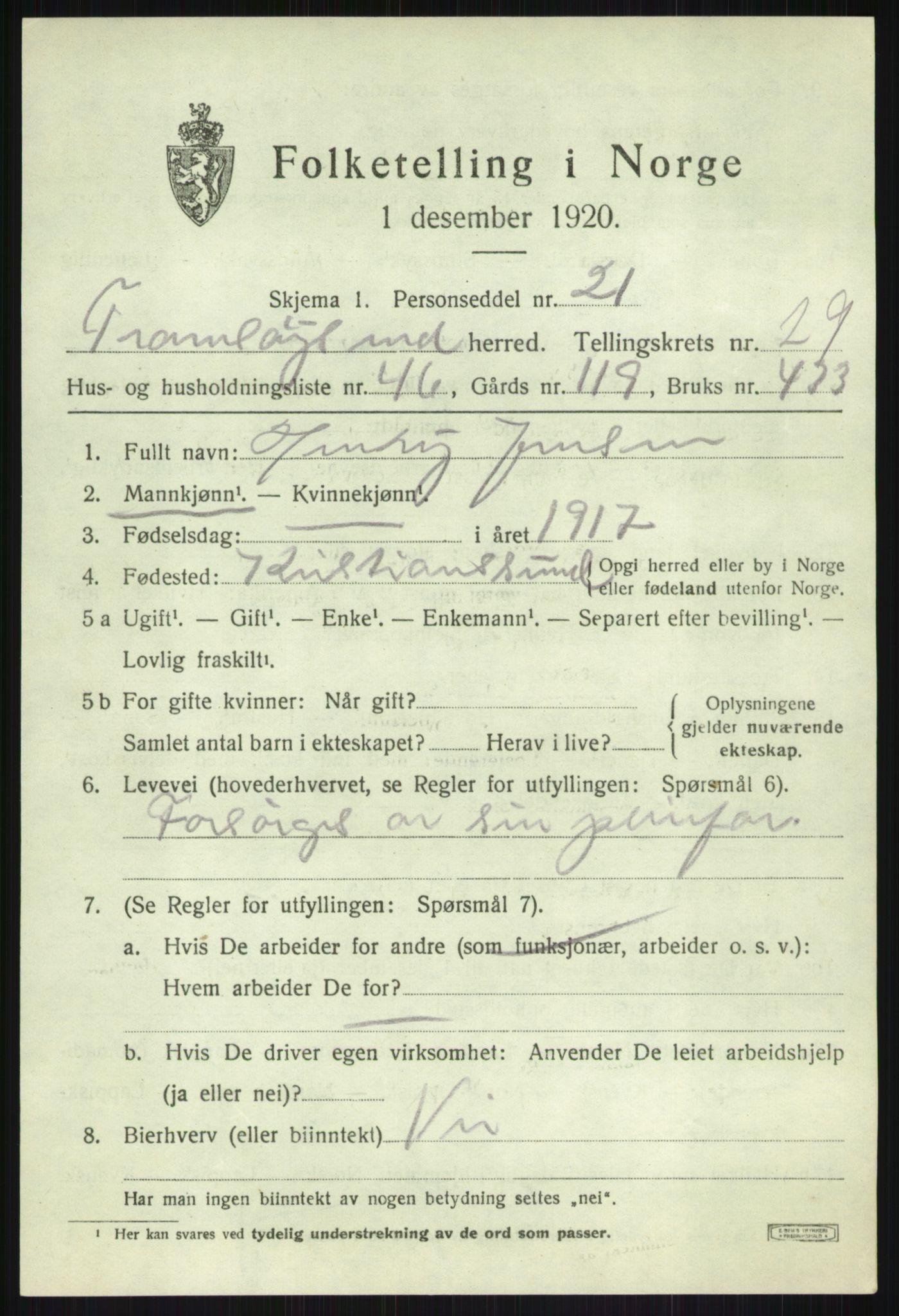 SATØ, 1920 census for Tromsøysund, 1920, p. 13930