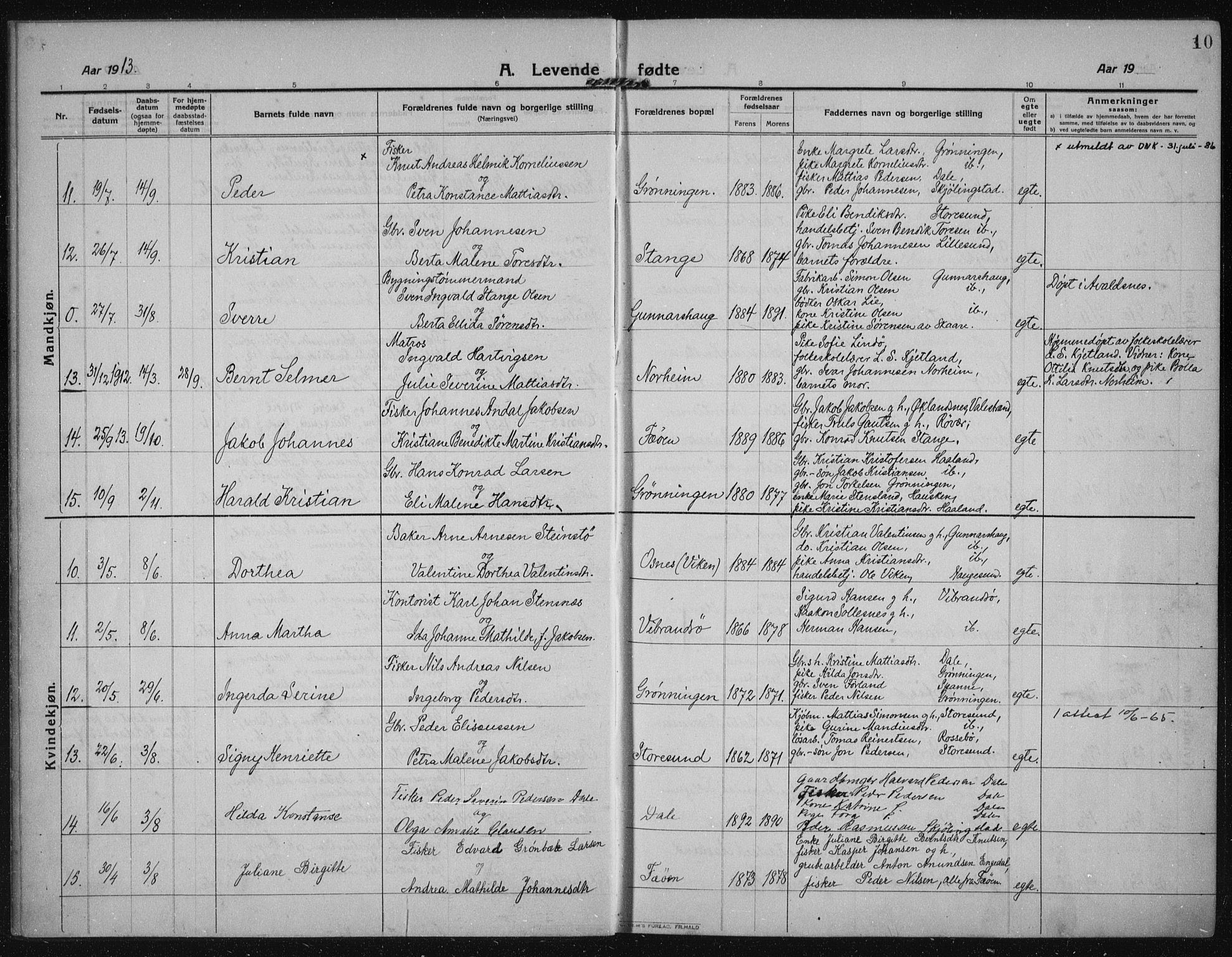 Torvastad sokneprestkontor, SAST/A -101857/H/Ha/Haa/L0019: Parish register (official) no. A 18, 1912-1920, p. 10