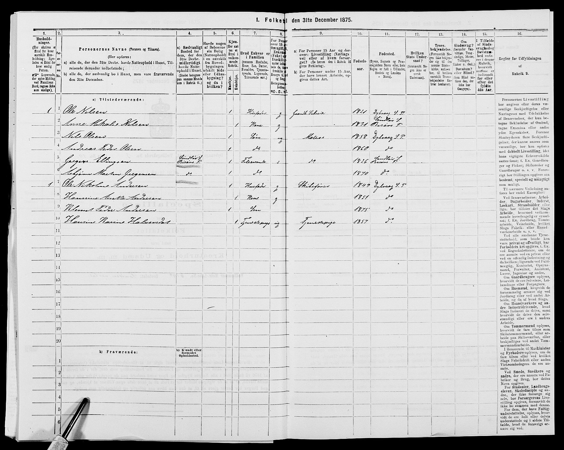 SAK, 1875 census for 0915P Dypvåg, 1875, p. 335